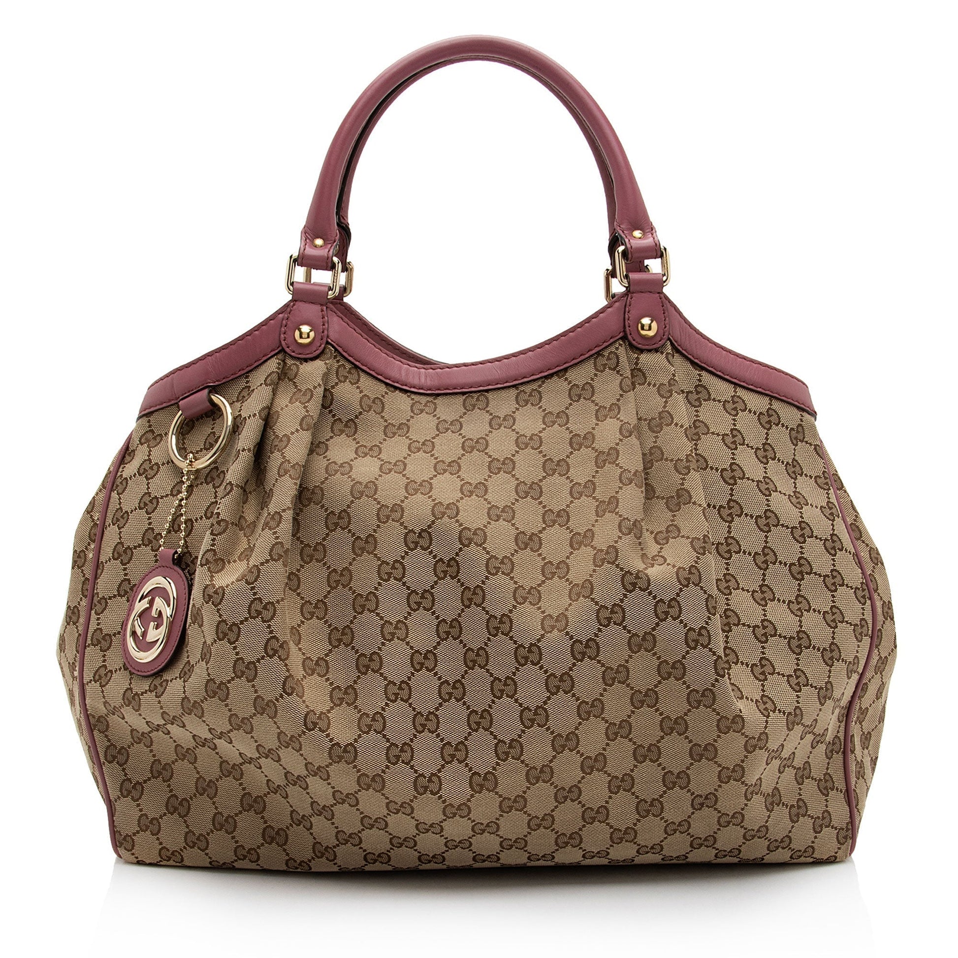 Gucci GG Sukey SHF-mg538S Leather Canvas Beige Pink Tote Bag