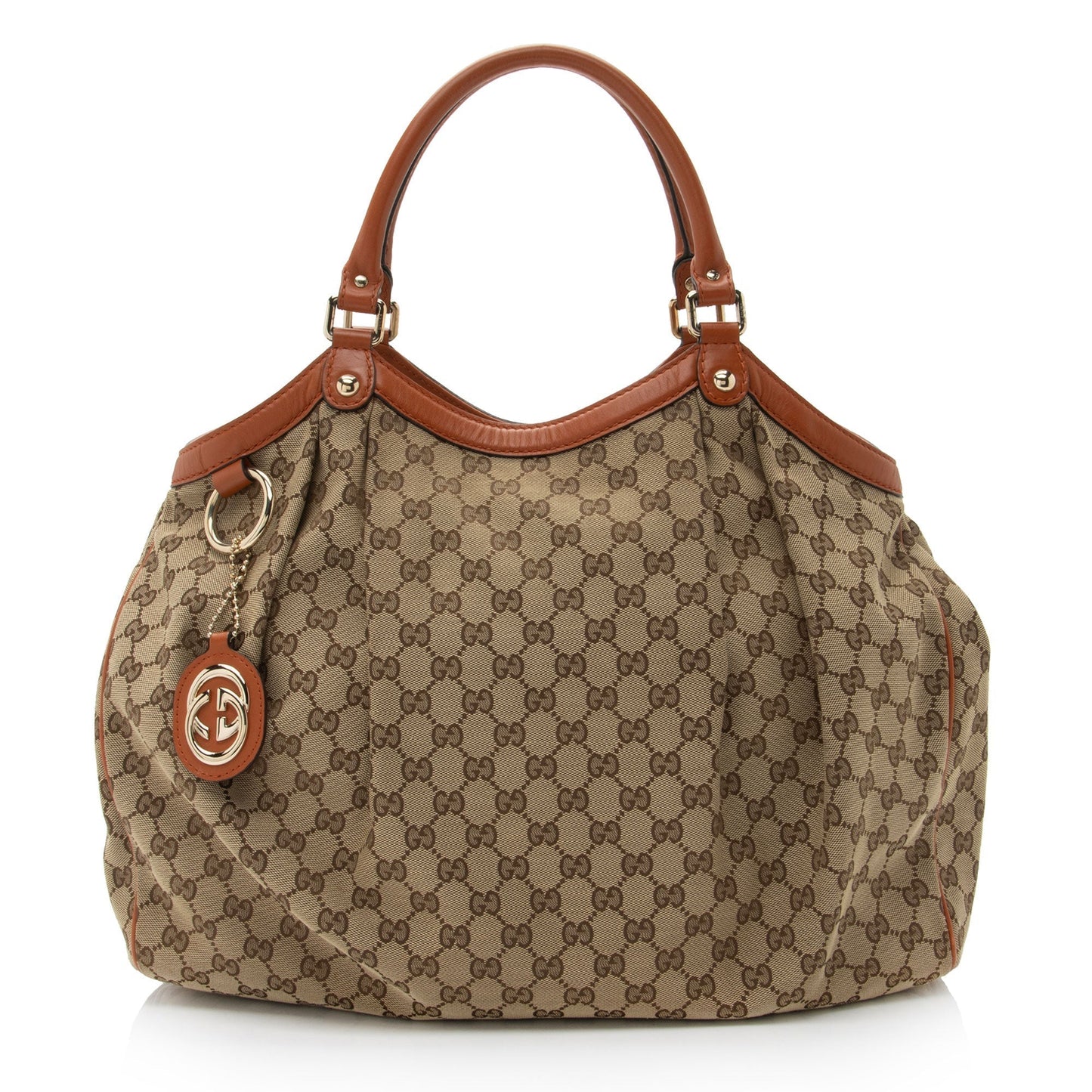 Gucci GG Sukey SHF-mEkg0y Leather Canvas Beige Orange Tote Bag