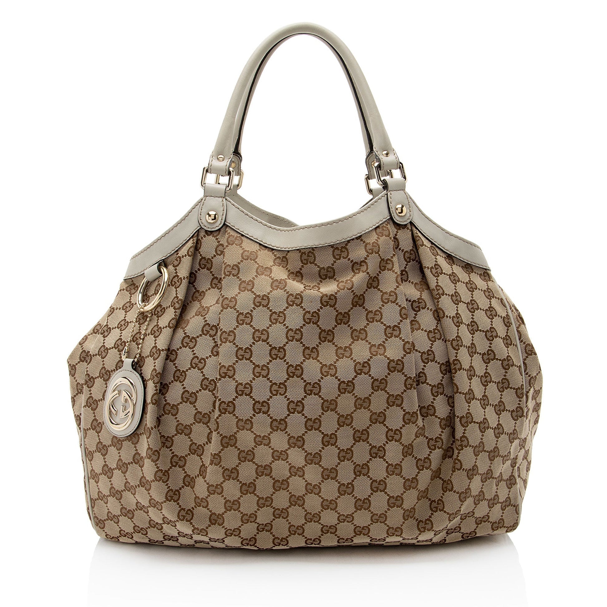 Gucci GG Sukey SHF-BJePFB Leather Canvas White Beige Tote Bag