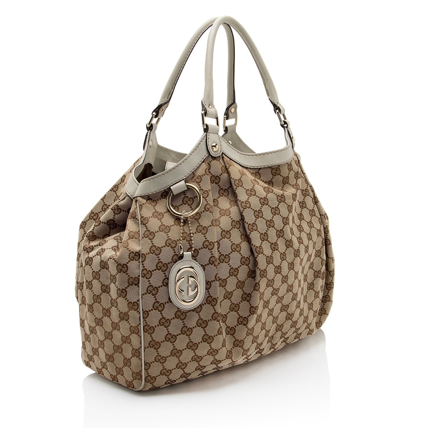 Gucci GG Sukey SHF-BJePFB Leather Canvas White Beige Tote Bag