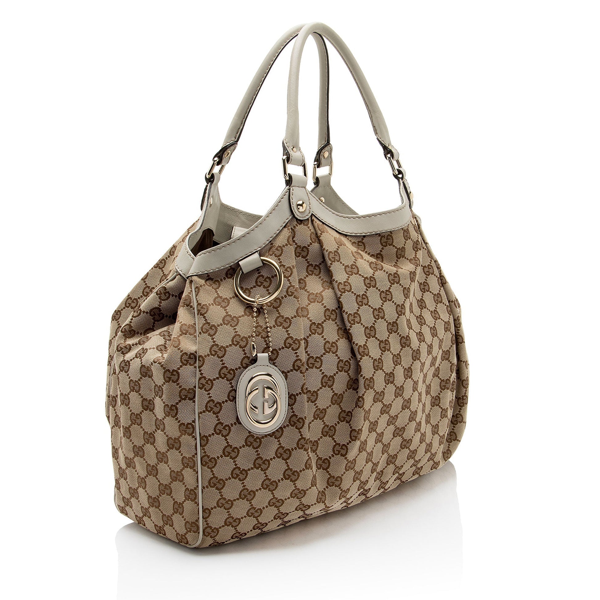Gucci GG Sukey SHF-BJePFB Leather Canvas White Beige Tote Bag