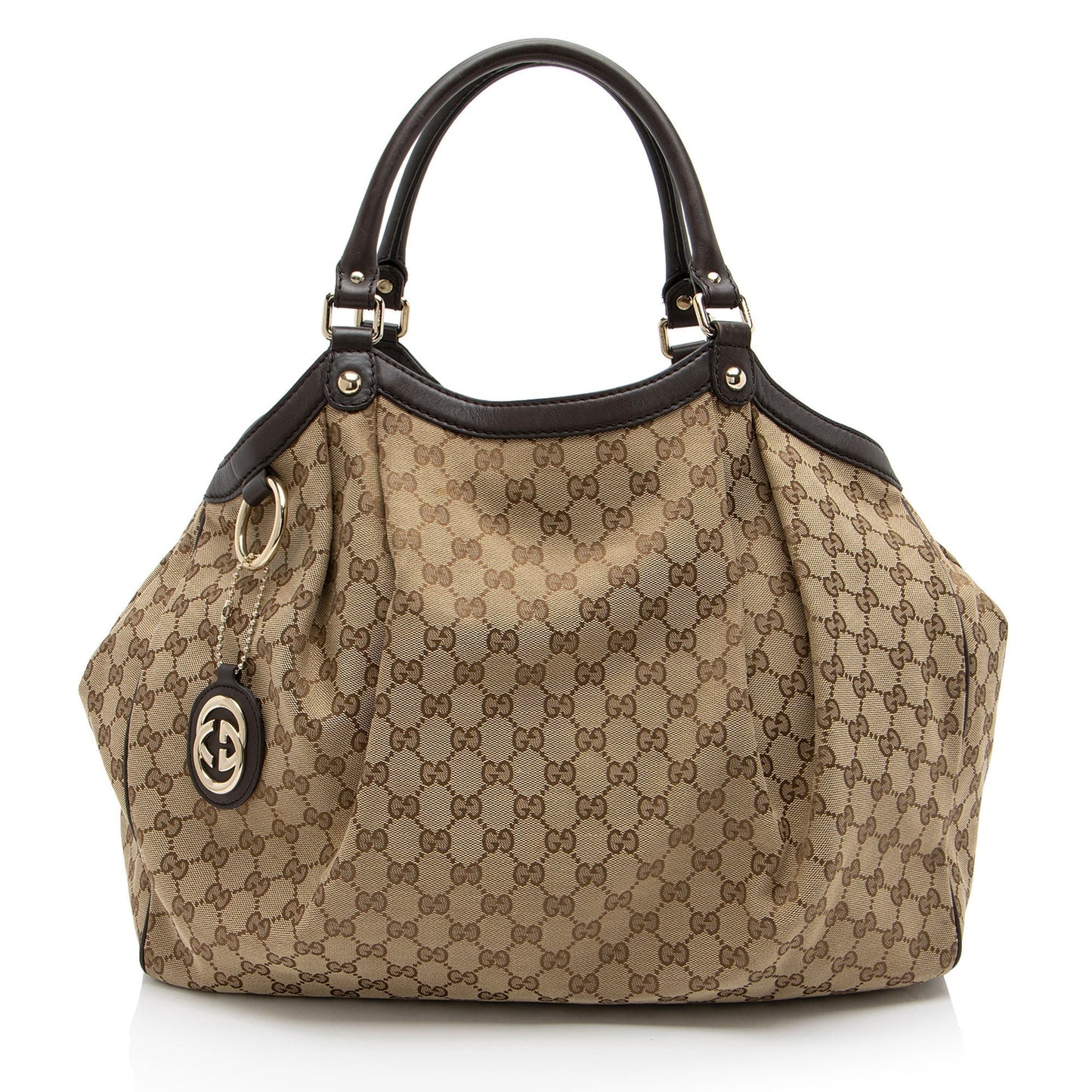 Gucci GG Sukey SHF-TIeYNz Leather Canvas Brown Large Tote Bag