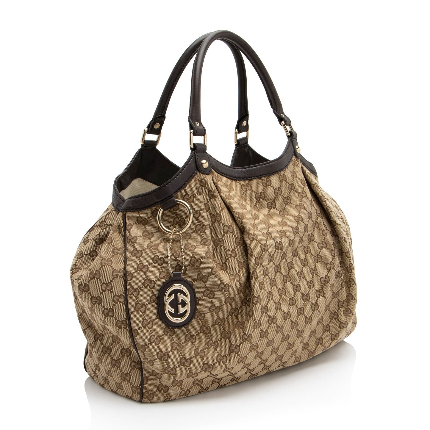 Gucci GG Sukey SHF-TIeYNz Leather Canvas Brown Large Tote Bag