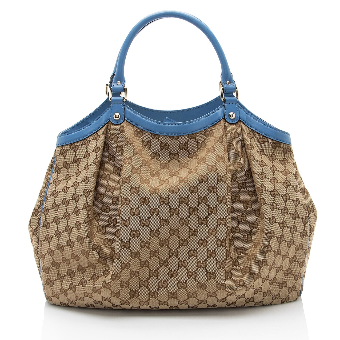 Gucci GG Sukey SHF-U1Nve5 Leather Canvas Brown Blue Tote Bag