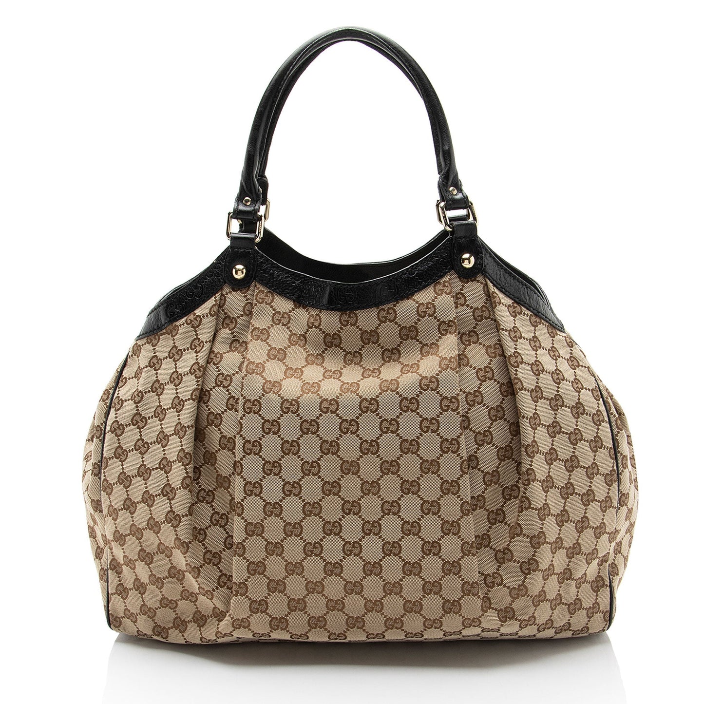 Gucci GG Sukey SHF-hI324Z Leather Canvas Black Brown Tote Bag