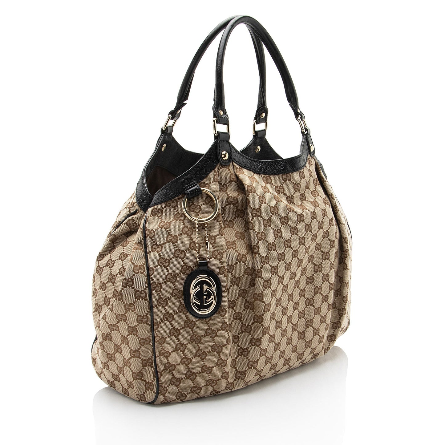 Gucci GG Sukey SHF-hI324Z Leather Canvas Black Brown Tote Bag