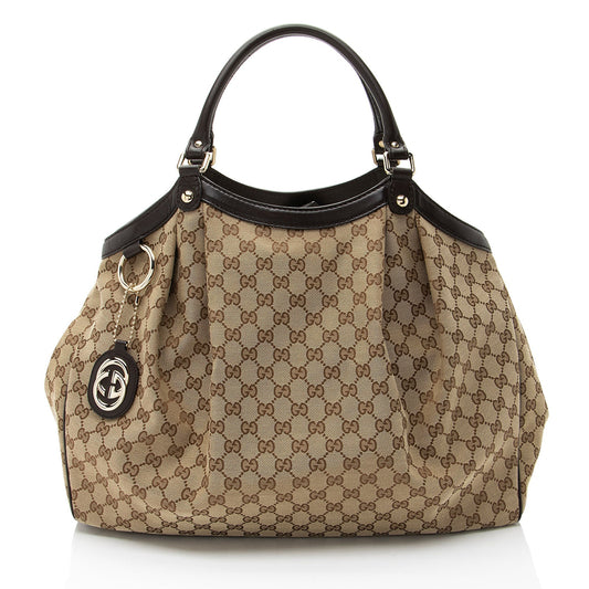 Gucci GG Sukey Leather Canvas Brown Beige Tote Bag 3