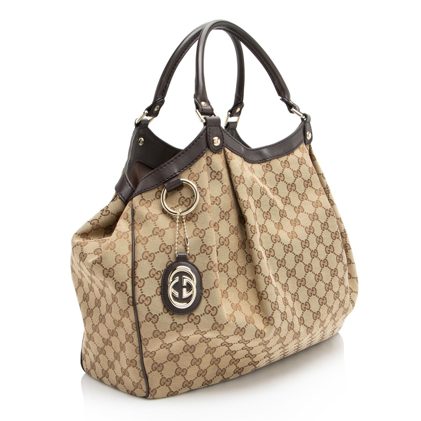 Gucci GG Sukey Leather Canvas Brown Beige Tote Bag
