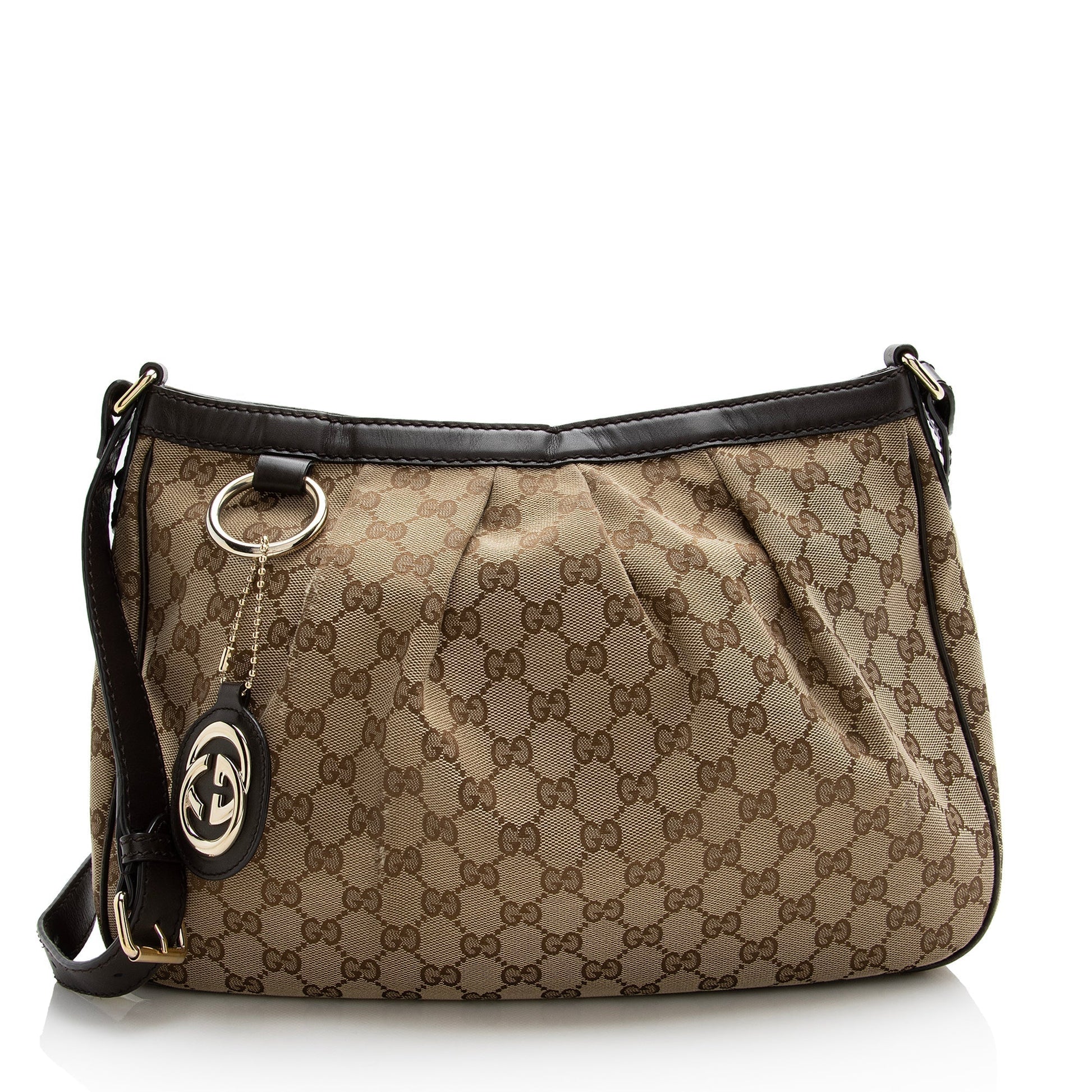 Gucci GG Sukey Messenger SHF Leather Canvas Brown Beige Shoulder Bag