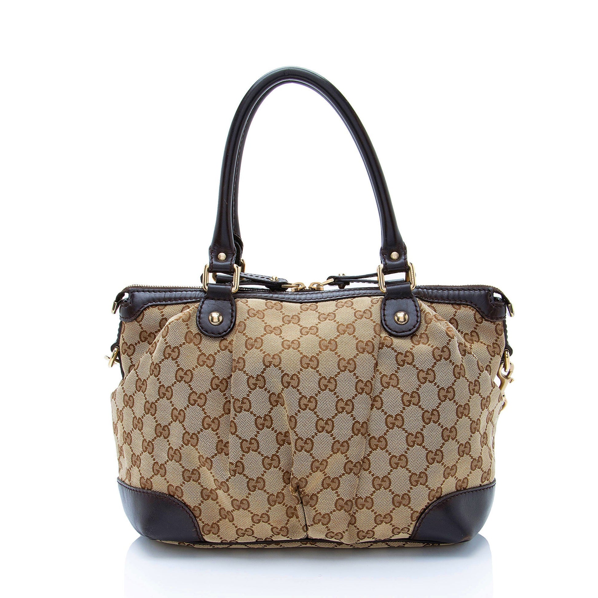 Gucci GG Sukey Leather Canvas Brown Beige Satchel Bag