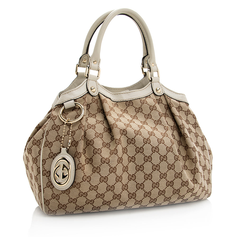 Gucci GG Sukey SHF Leather Canvas White Beige Tote Bag 5