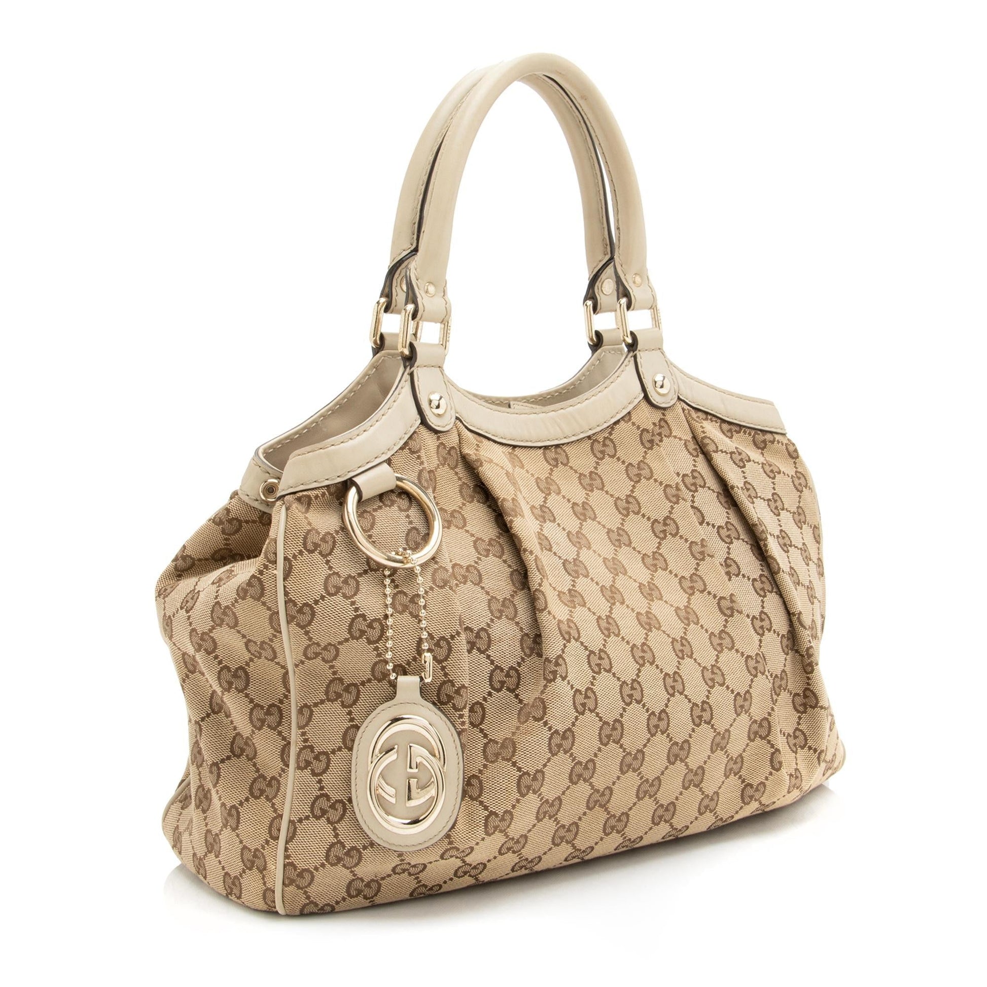 Gucci GG Sukey SHF Leather Canvas White Beige Tote Bag Tote Shf