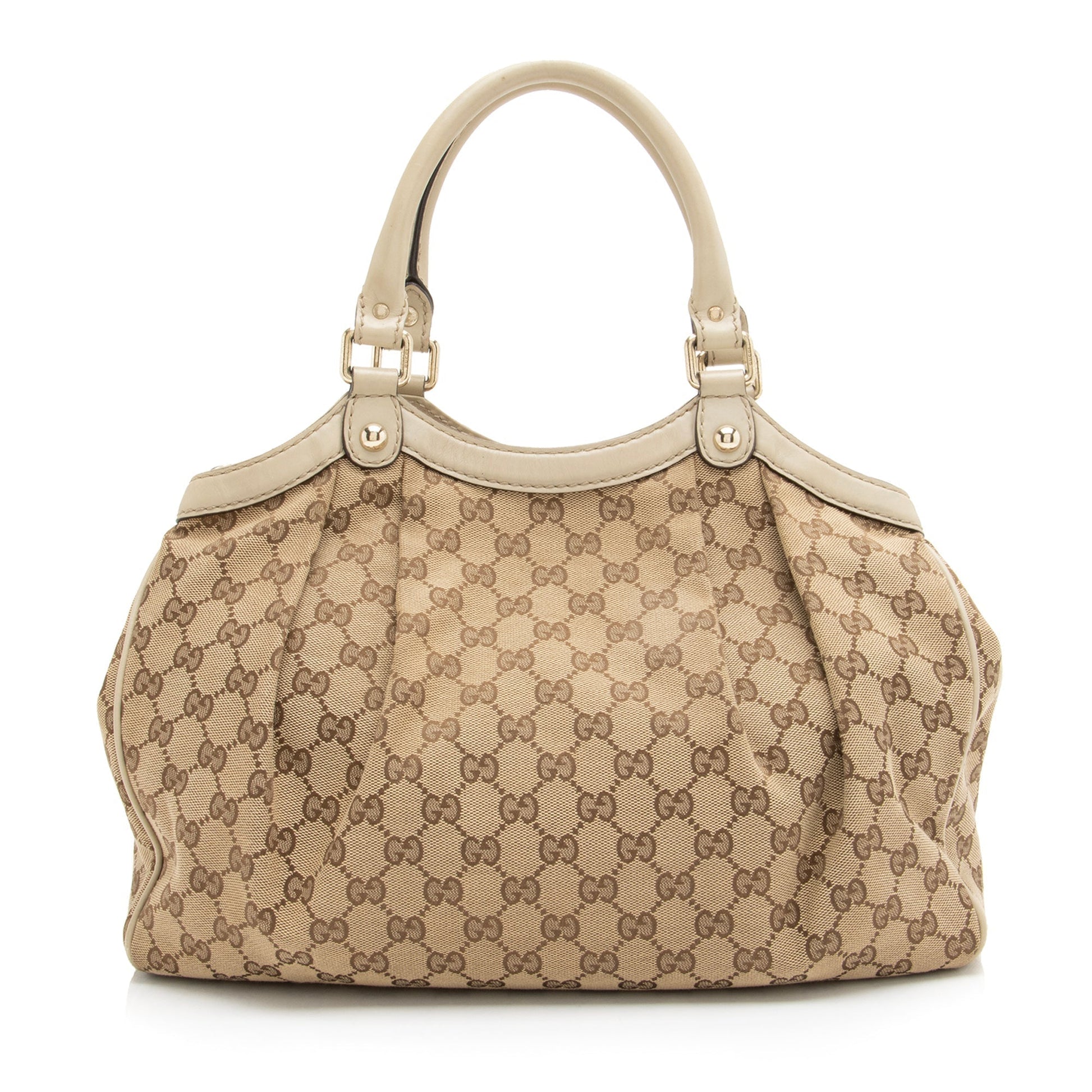 Gucci GG Sukey SHF-uAnFOn Leather Canvas White Beige Tote Bag