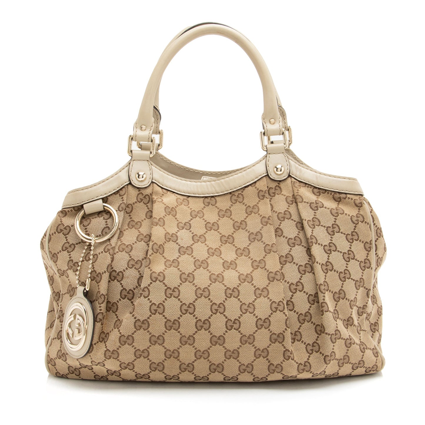Gucci GG Sukey SHF-uAnFOn Leather Canvas White Beige Tote Bag