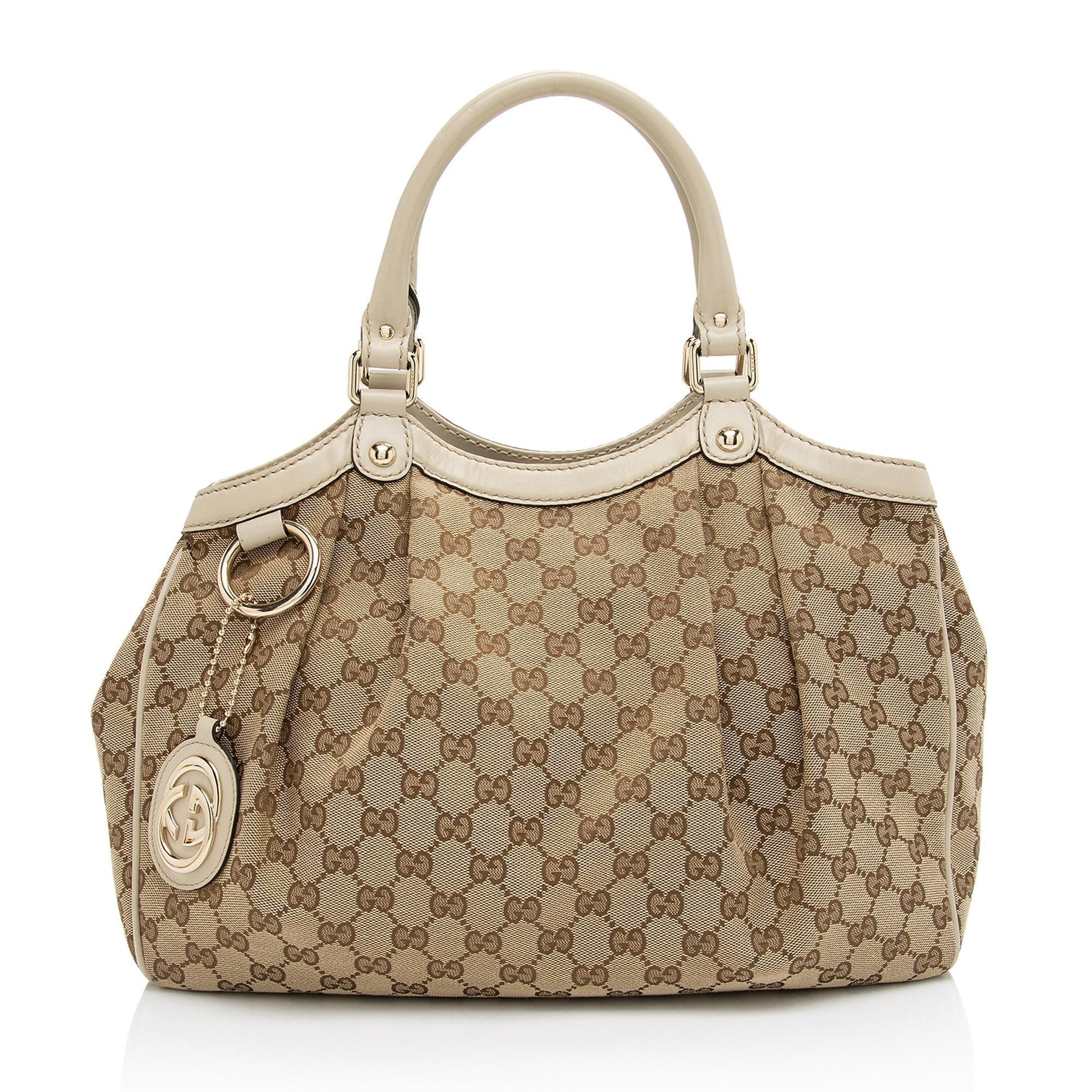 Gucci GG Sukey SHF-Iw4uaP Leather Canvas Beige Medium Tote Bag