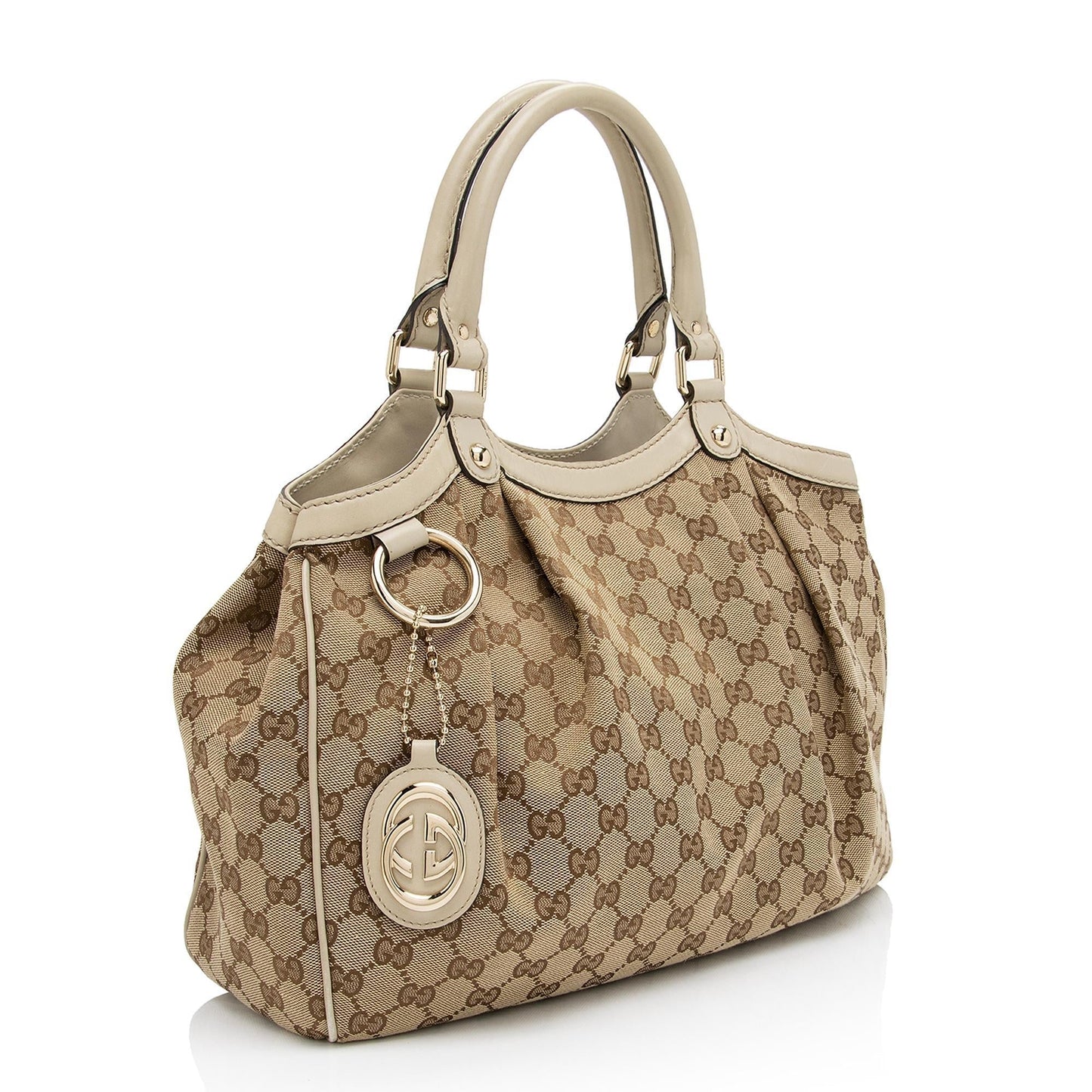 Gucci GG Sukey SHF-Iw4uaP Leather Canvas Beige Medium Tote Bag