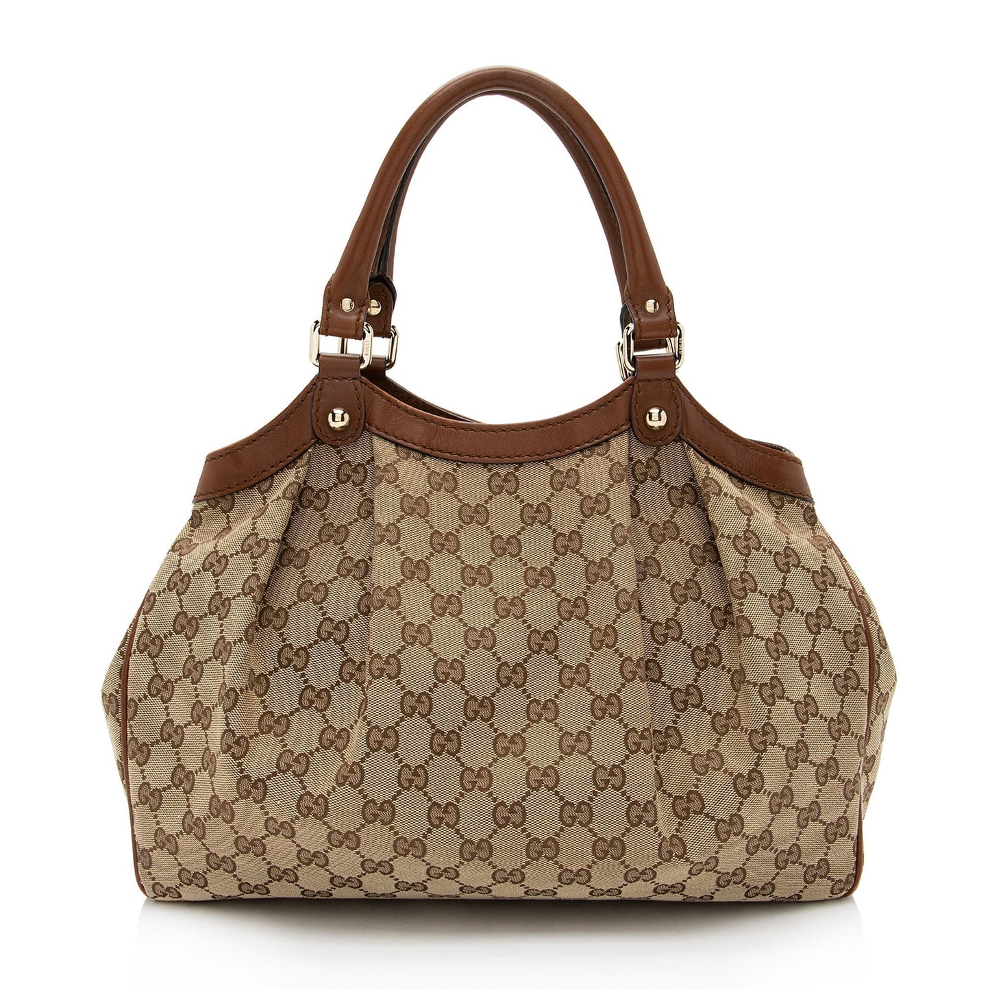 Gucci GG Sukey SHF-dBsmlI Leather Canvas Brown Beige Tote Bag