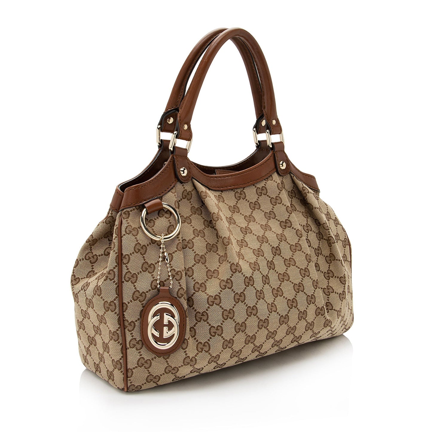 Gucci GG Sukey SHF-dBsmlI Leather Canvas Brown Beige Tote Bag