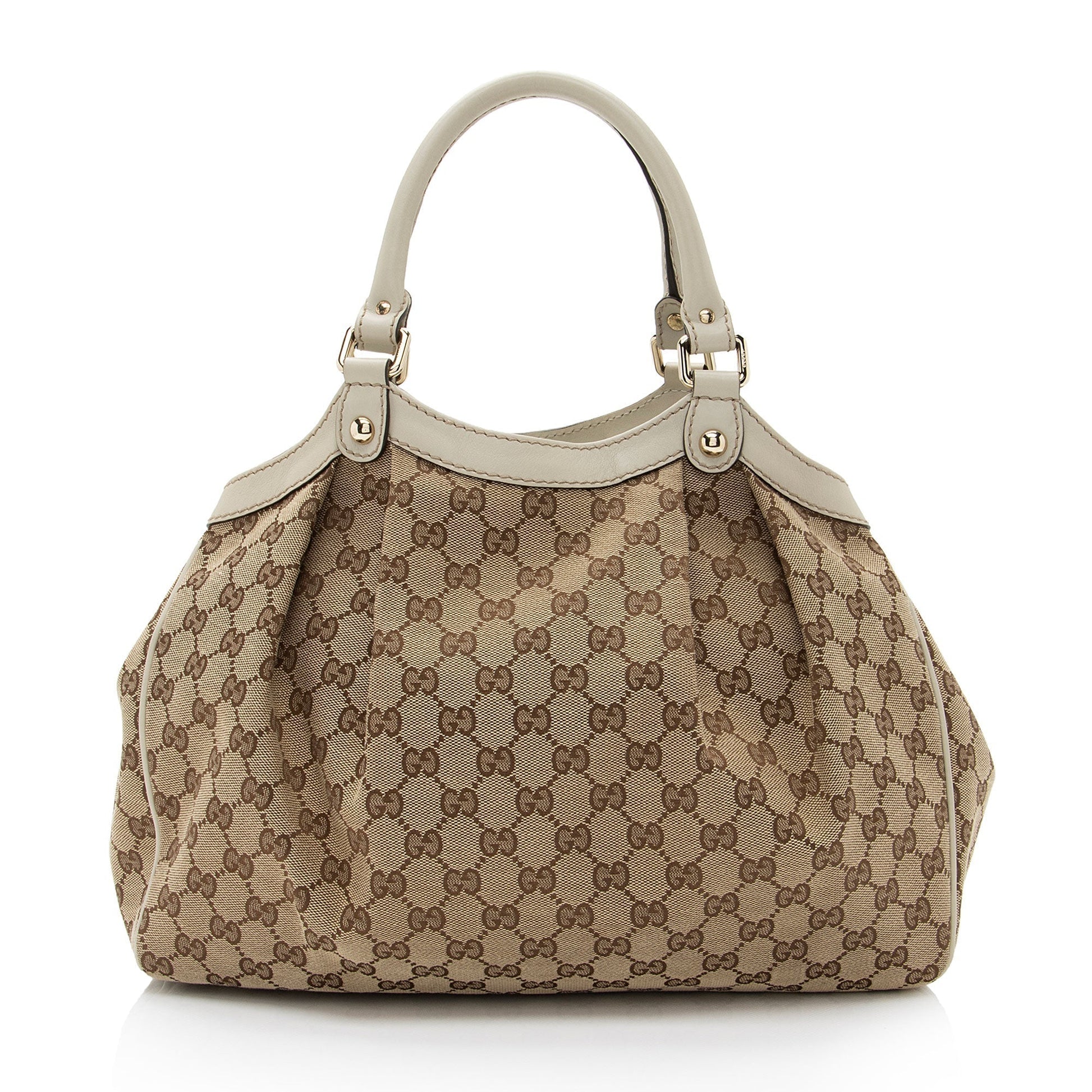 Gucci GG Sukey SHF-wVz7XZ Leather Canvas White Beige Tote Bag