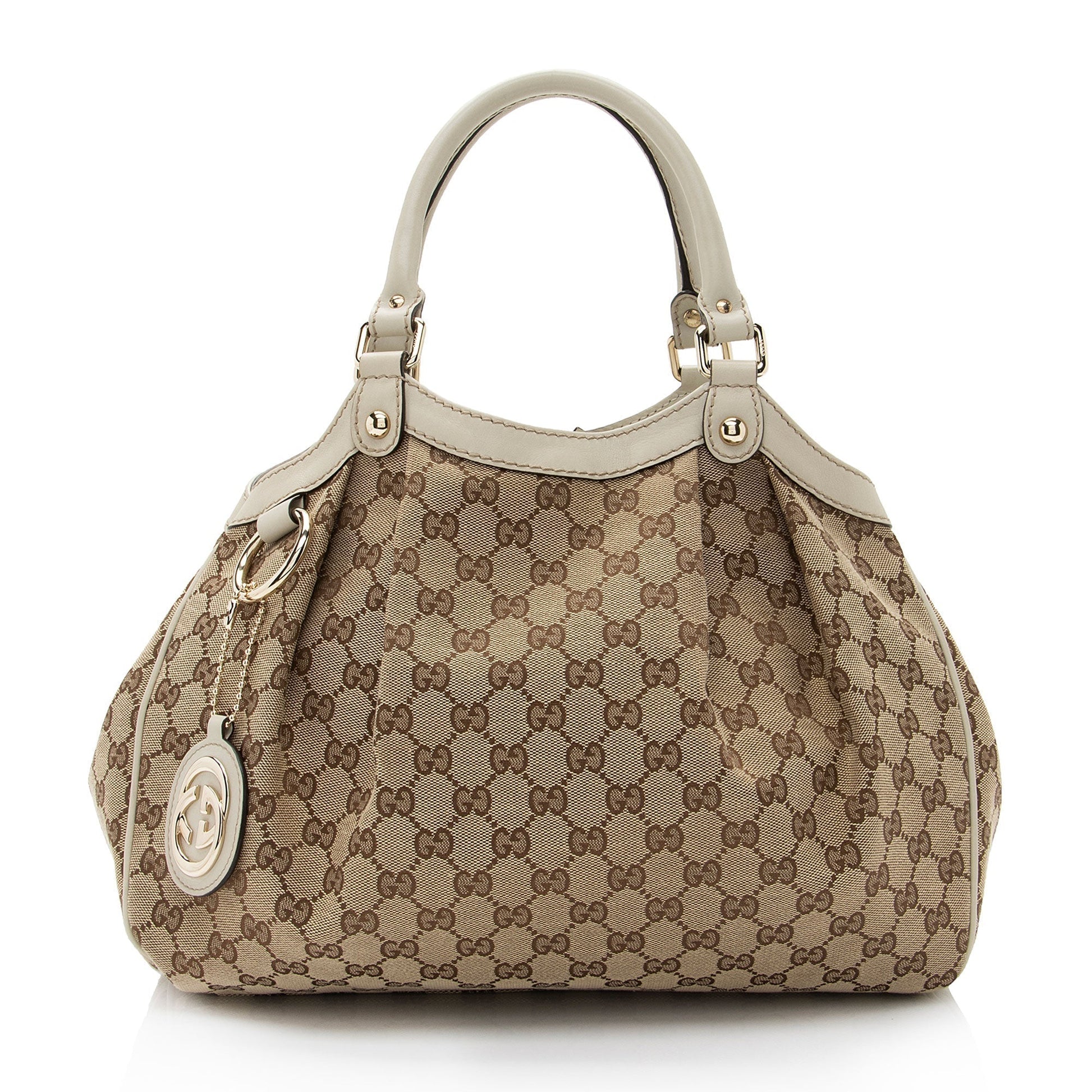 Gucci GG Sukey SHF-wVz7XZ Leather Canvas White Beige Tote Bag