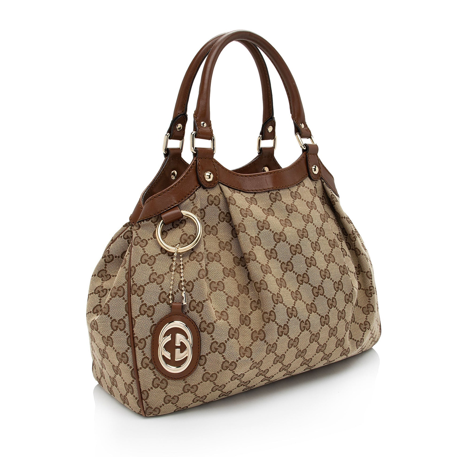 Gucci GG Sukey SHF-PAQjHW Leather Canvas Brown Beige Tote Bag