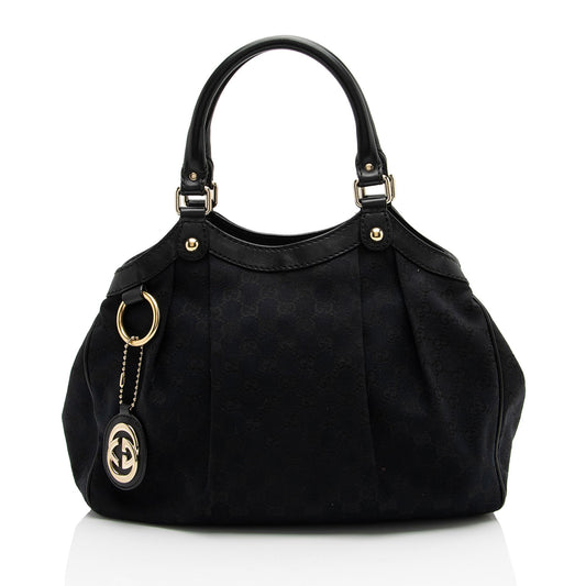 Gucci GG Sukey SHF-cYxwRU Leather Canvas Black Medium Tote Bag
