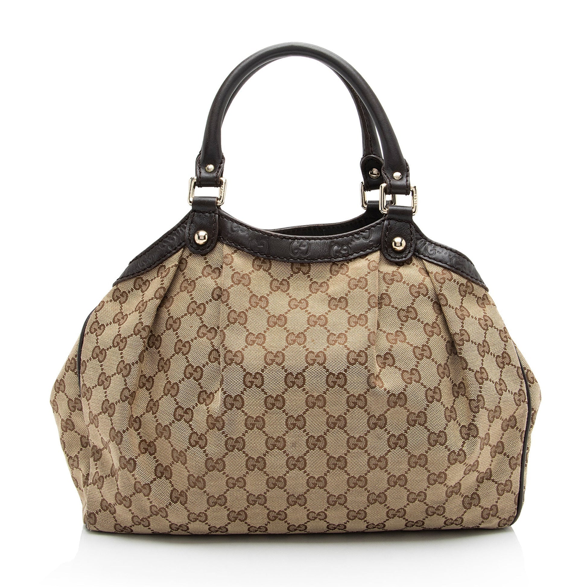 Gucci GG Sukey SHF-c4aPQz Leather Canvas Brown Beige Tote Bag