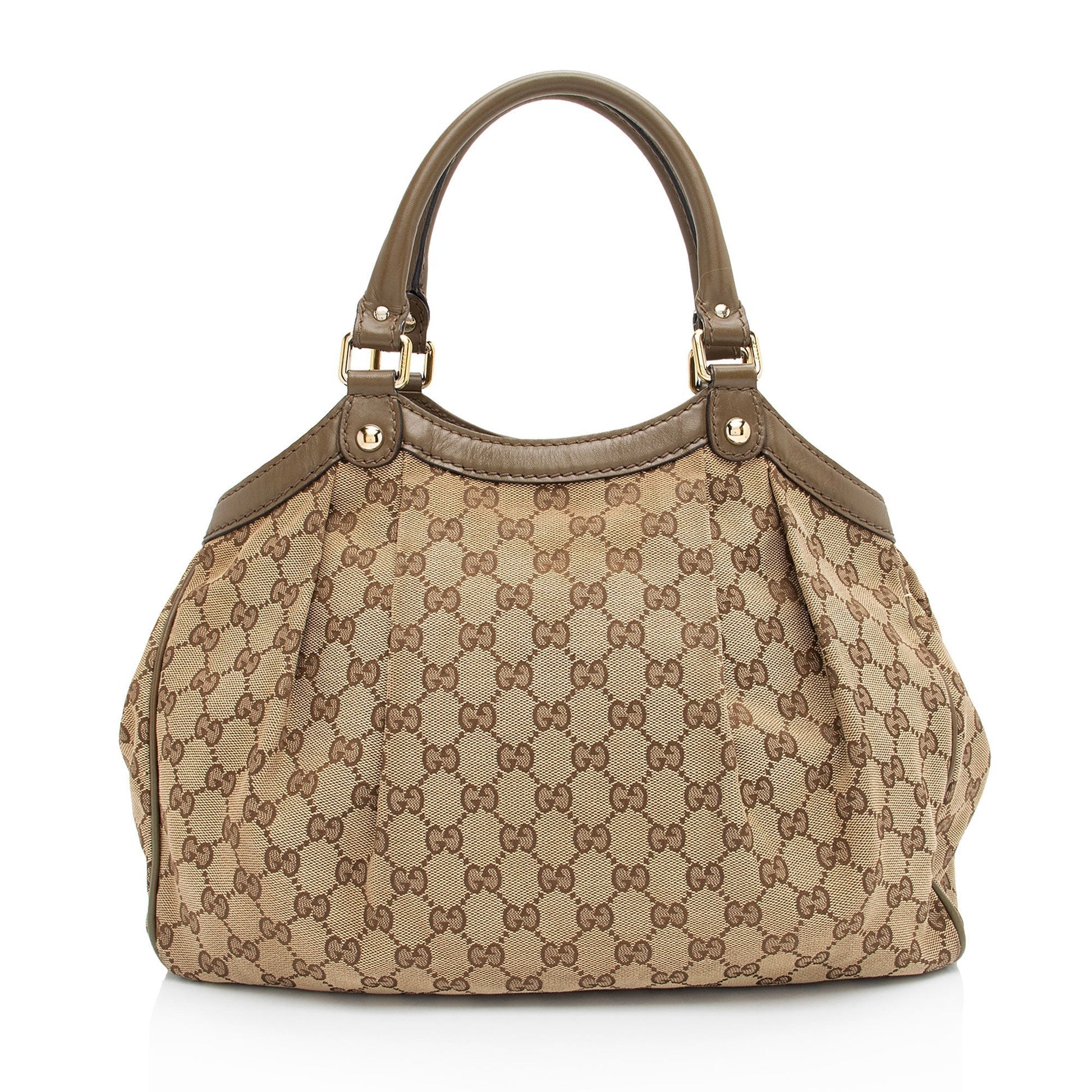 Gucci GG Sukey SHF-I8Evmf Leather Canvas Brown Medium Tote Bag