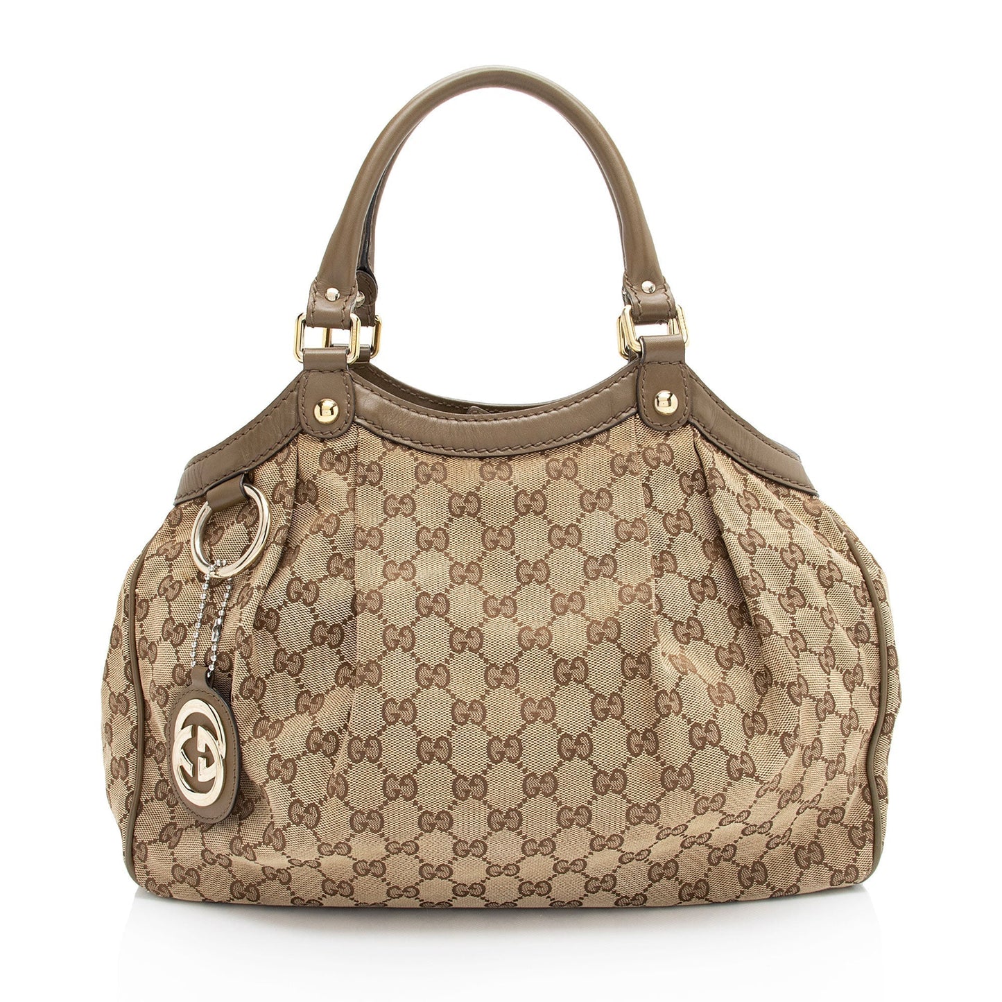 Gucci GG Sukey SHF-I8Evmf Leather Canvas Brown Medium Tote Bag