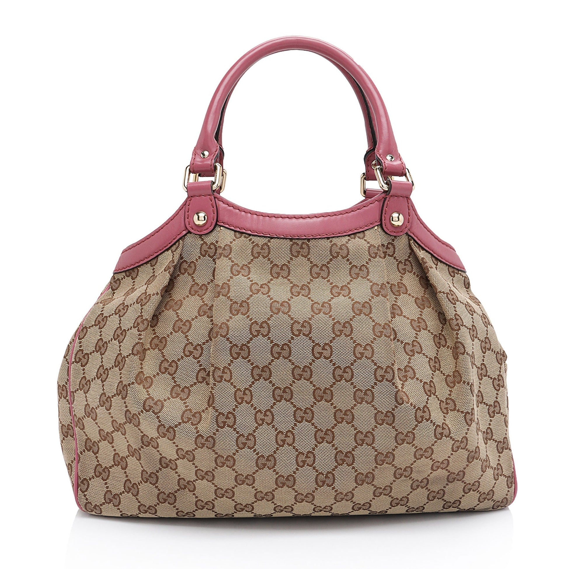 Gucci GG Sukey SHF-9pz62J Leather Canvas Beige Pink Tote Bag