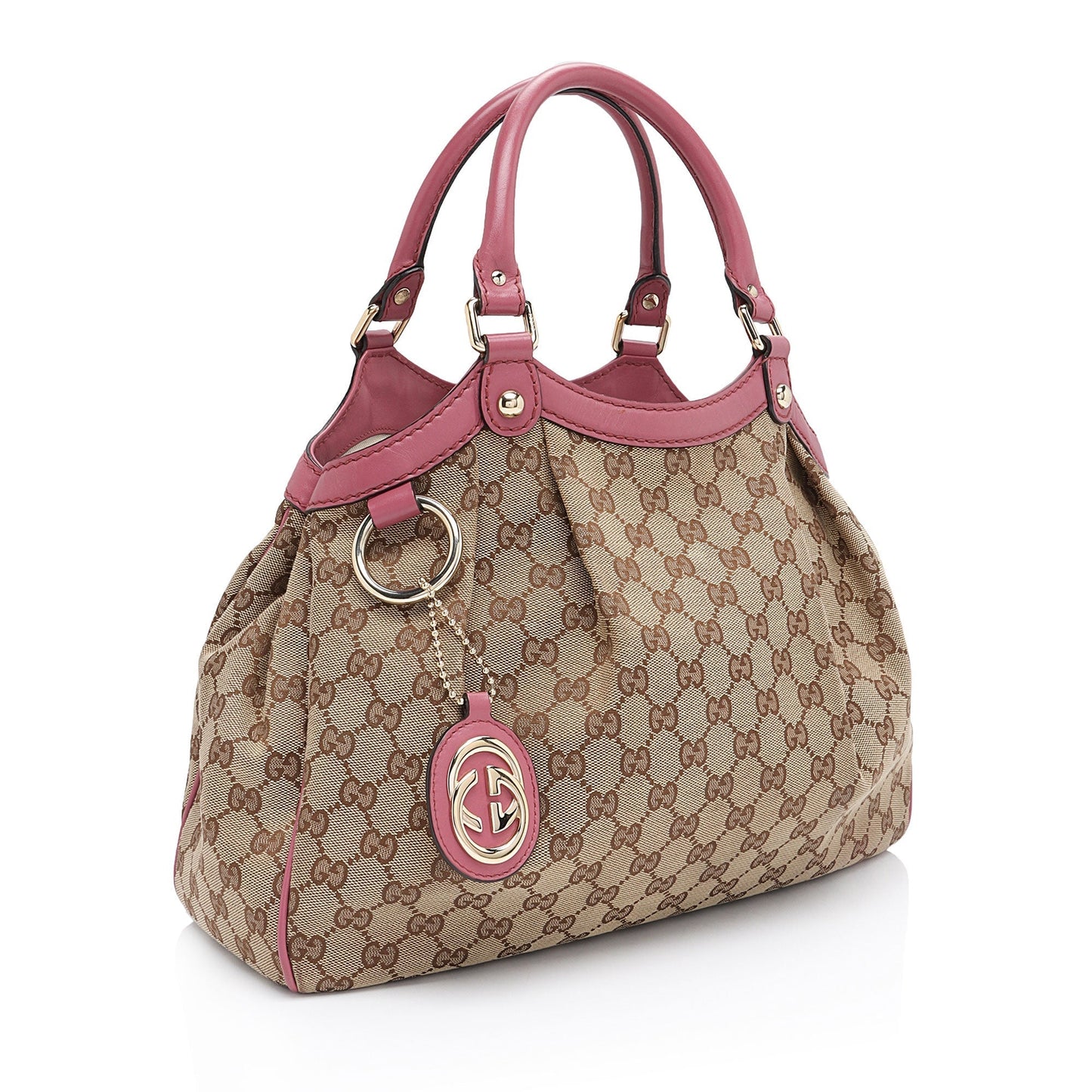 Gucci GG Sukey SHF-9pz62J Leather Canvas Beige Pink Tote Bag