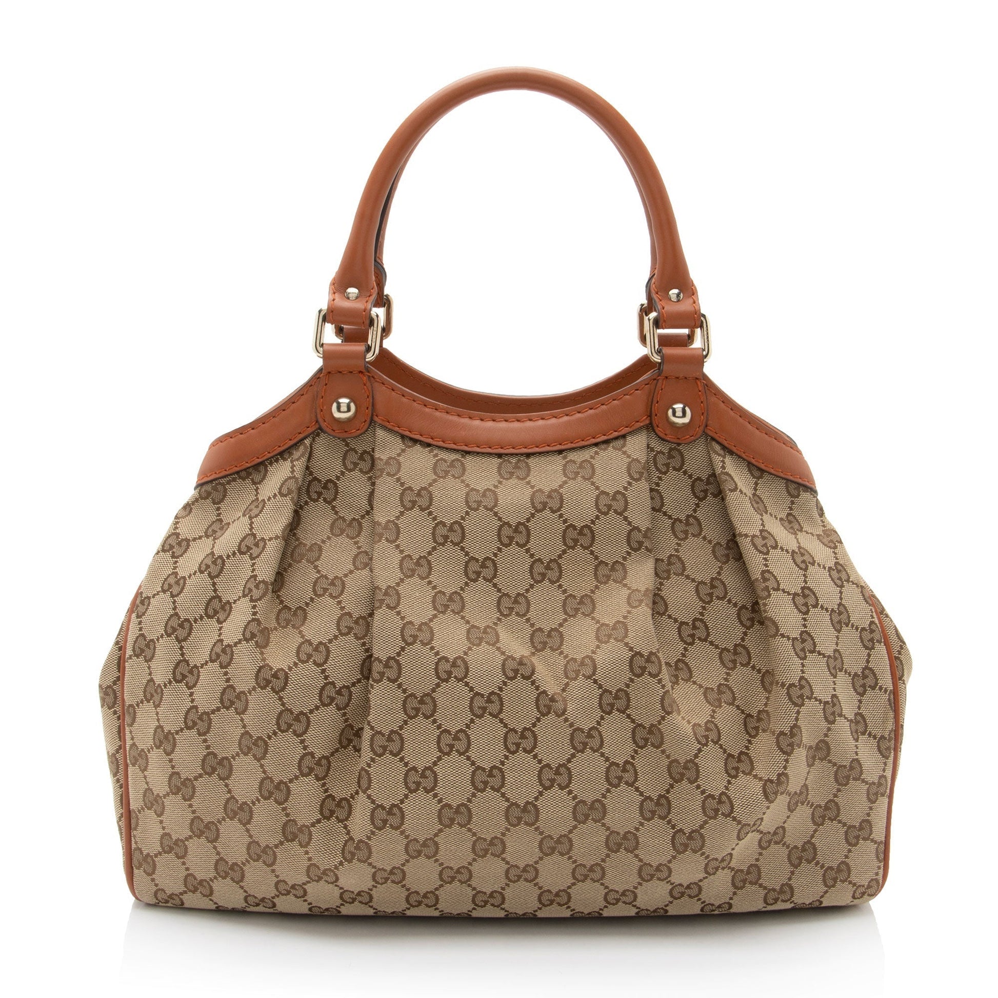 Gucci GG Sukey SHF-Prk73B Leather Canvas Beige Orange Tote Bag
