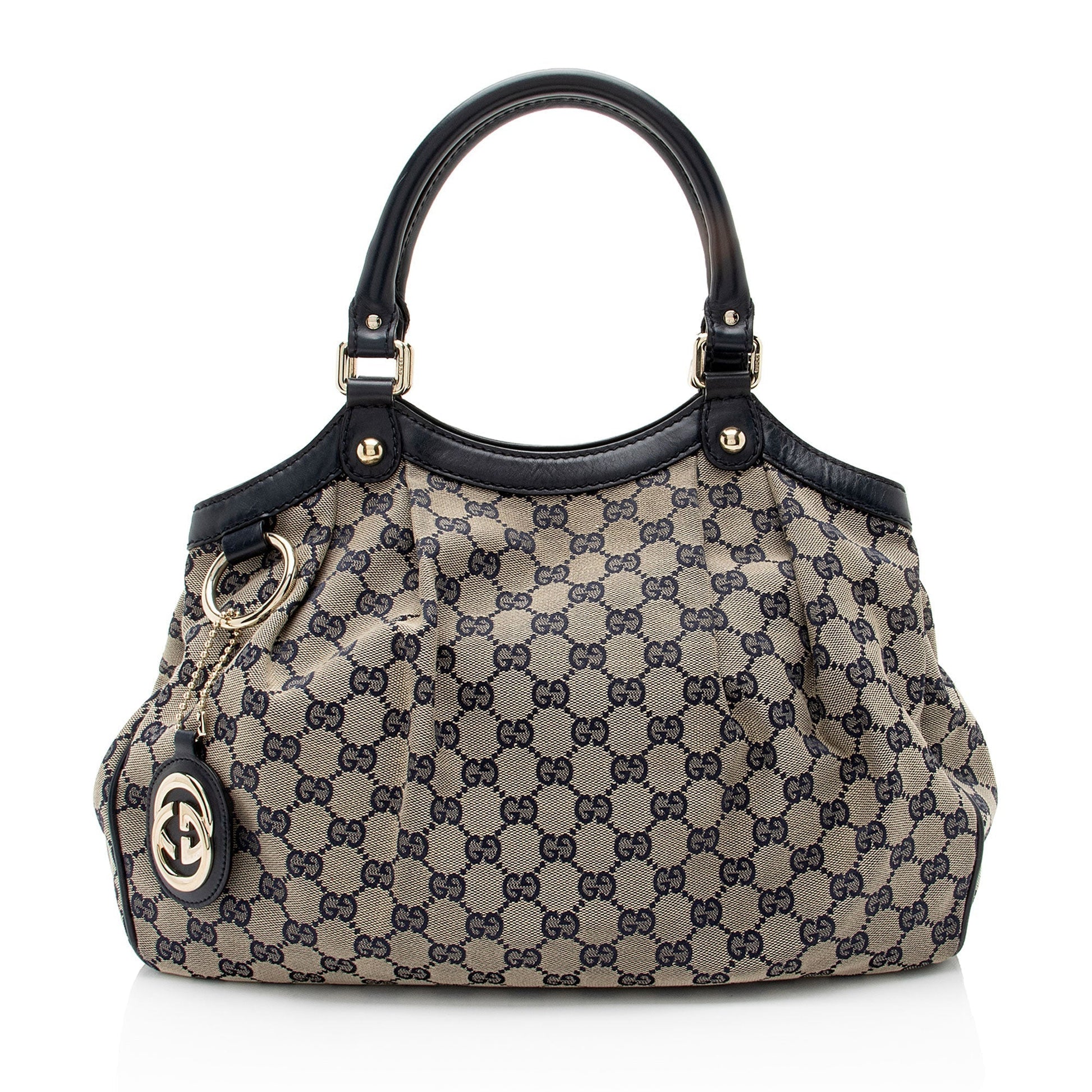 Gucci GG Sukey SHF-Bw59AB Leather Canvas Beige Blue Tote Bag