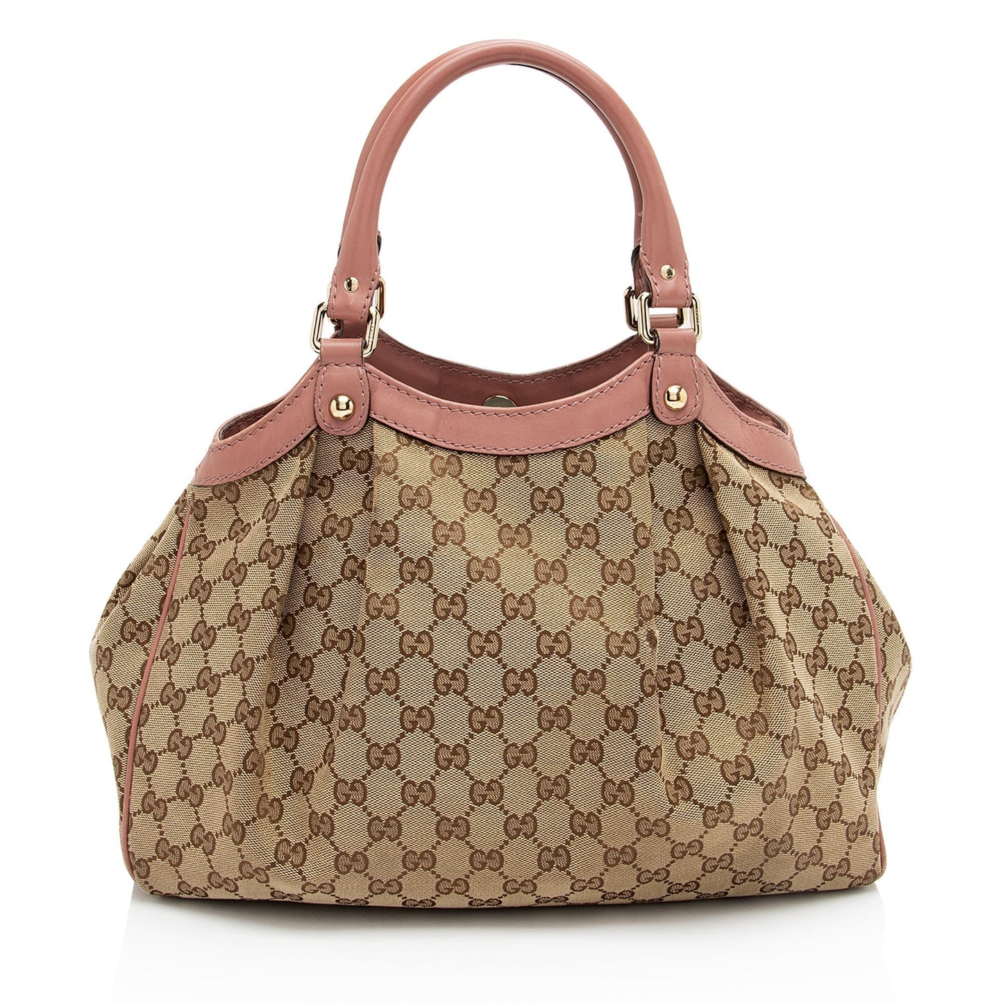 Gucci GG Sukey SHF-3dmy1R Leather Canvas Beige Pink Tote Bag