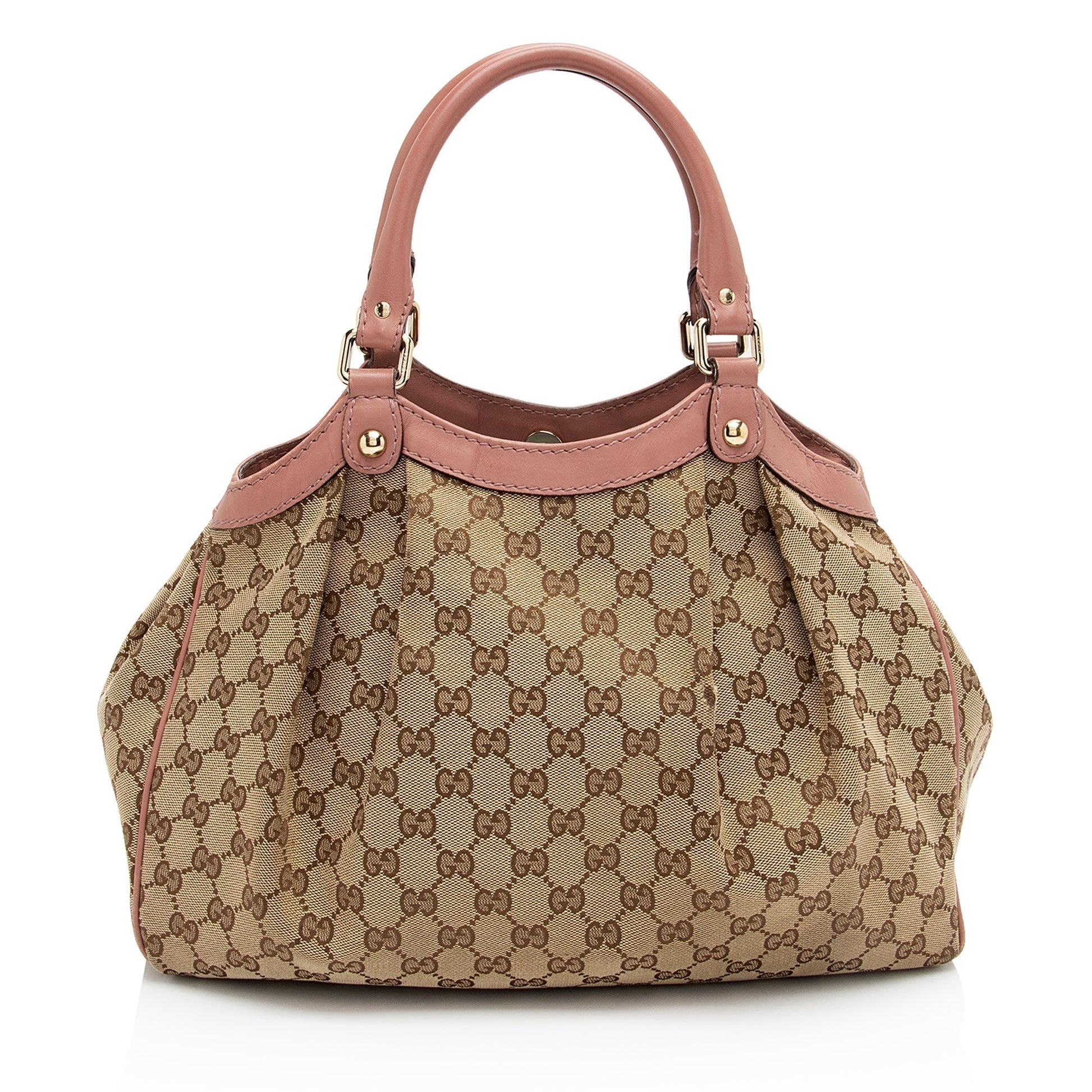 Gucci GG Sukey SHF-3dmy1R Leather Canvas Beige Pink Tote Bag