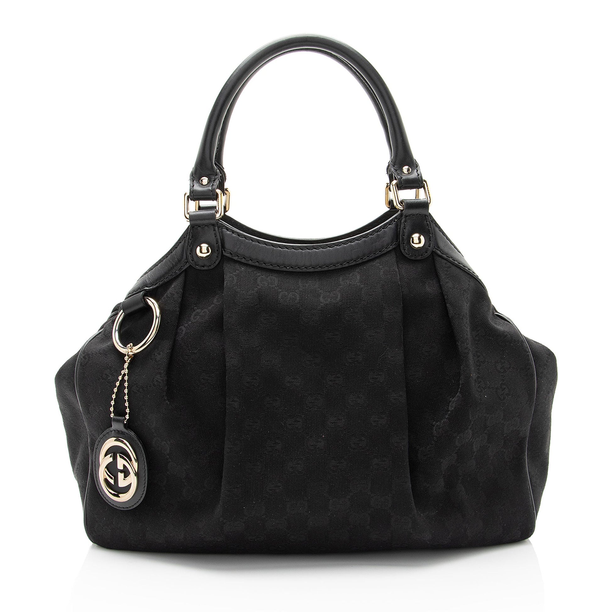 Gucci GG Sukey SHF-0UQpTA Leather Canvas Black Medium Tote Bag