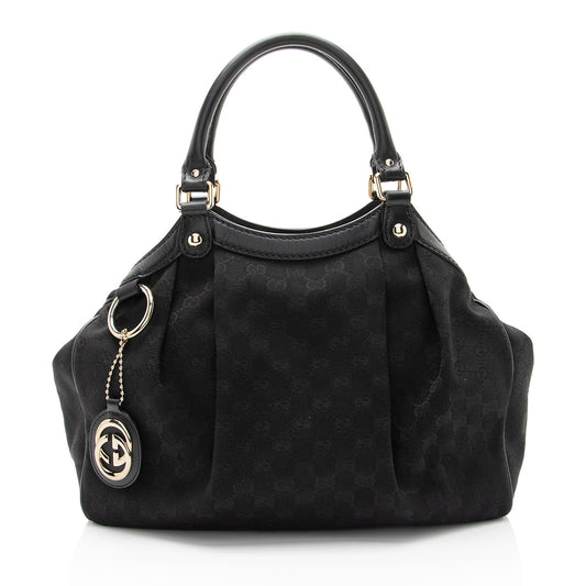 Gucci GG Sukey SHF-0UQpTA Leather Canvas Black Medium Tote Bag