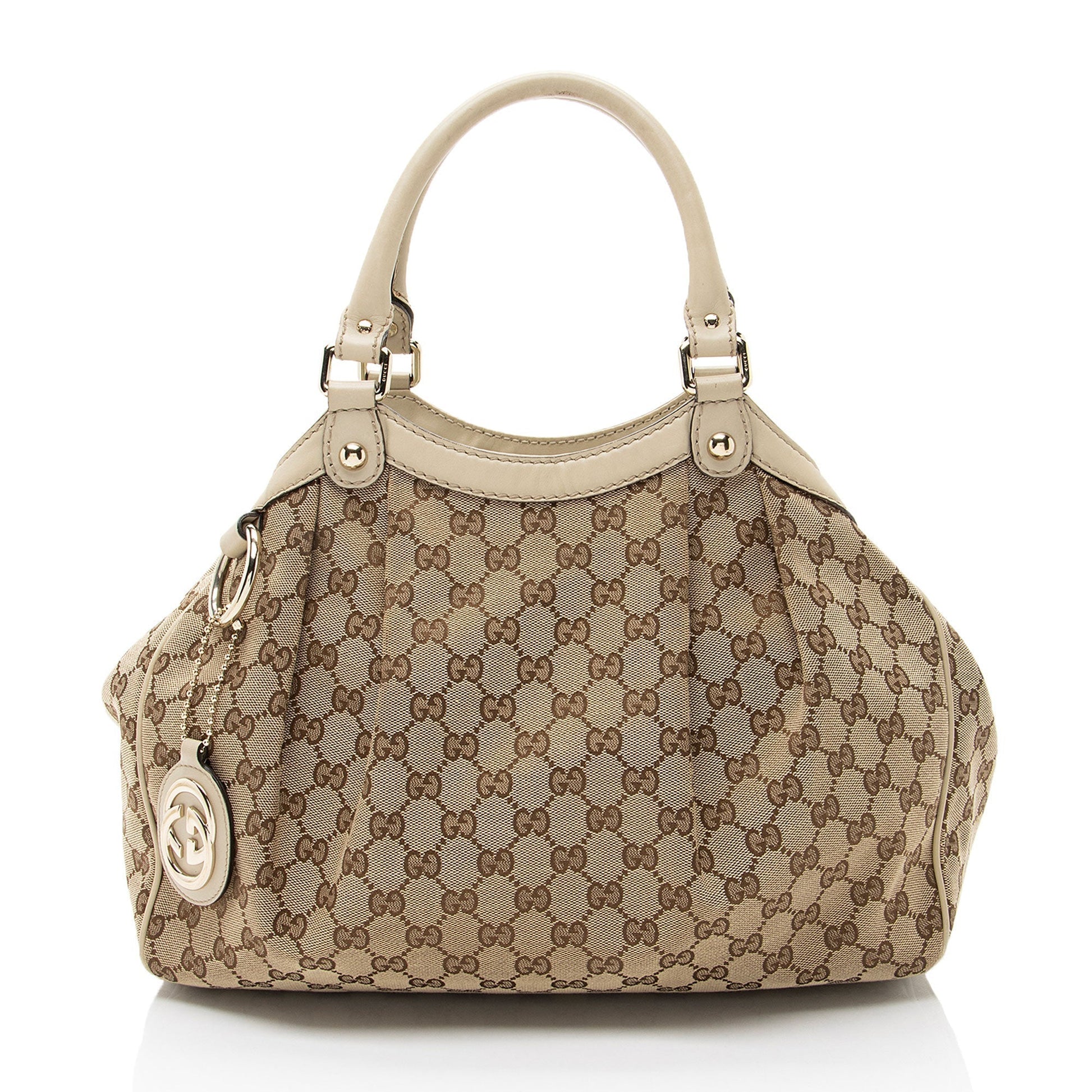 Gucci GG Sukey Leather Canvas Beige Medium Tote Bag