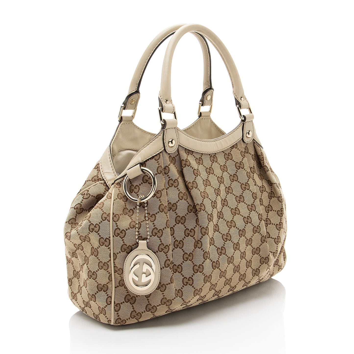 Gucci GG Sukey Leather Canvas Beige Medium Tote Bag