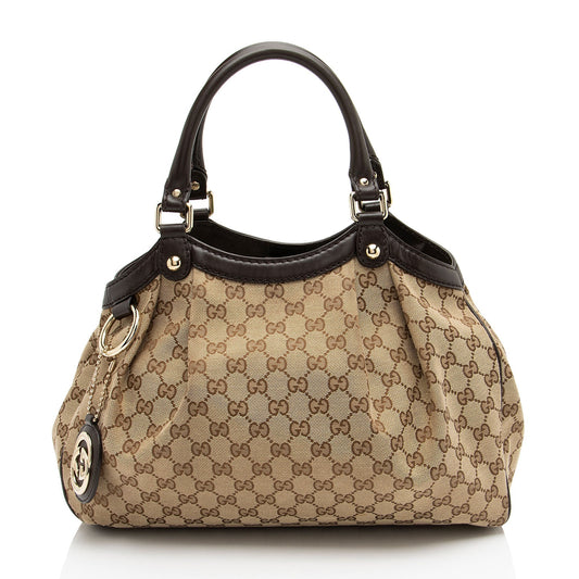 Gucci GG Sukey Leather Canvas Brown Beige Tote Bag Tote 3