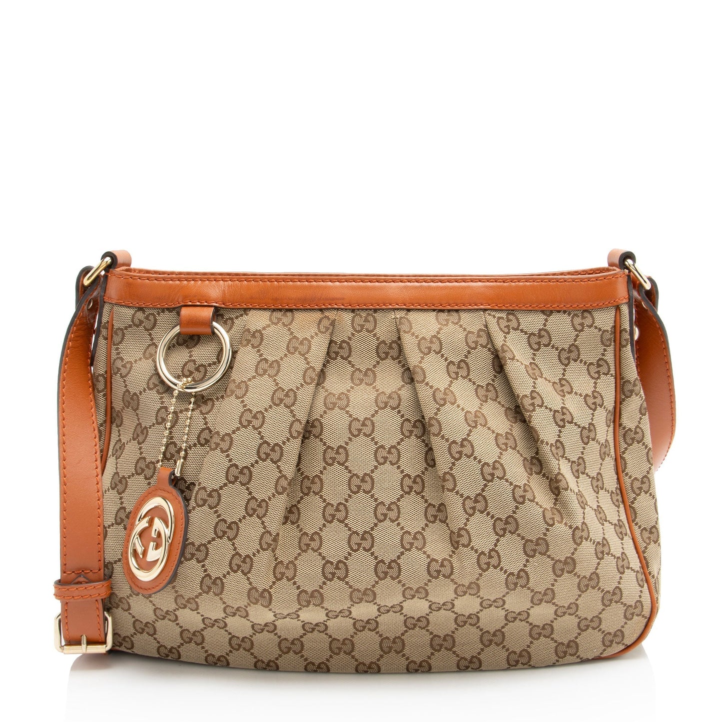 Gucci GG Sukey Messenger Leather Canvas Beige Orange Shoulder Bag