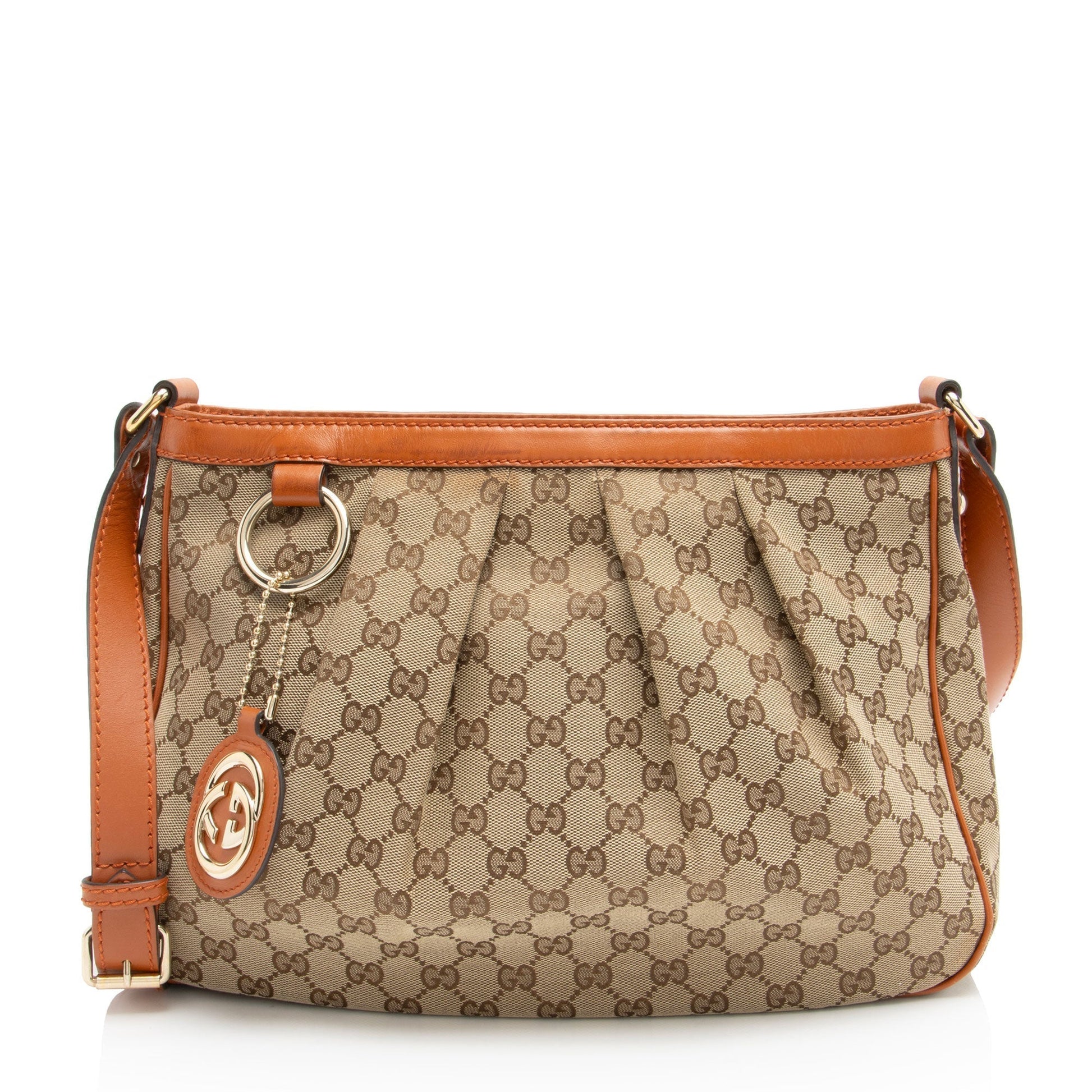 Gucci GG Sukey Messenger Leather Canvas Beige Orange Shoulder Bag