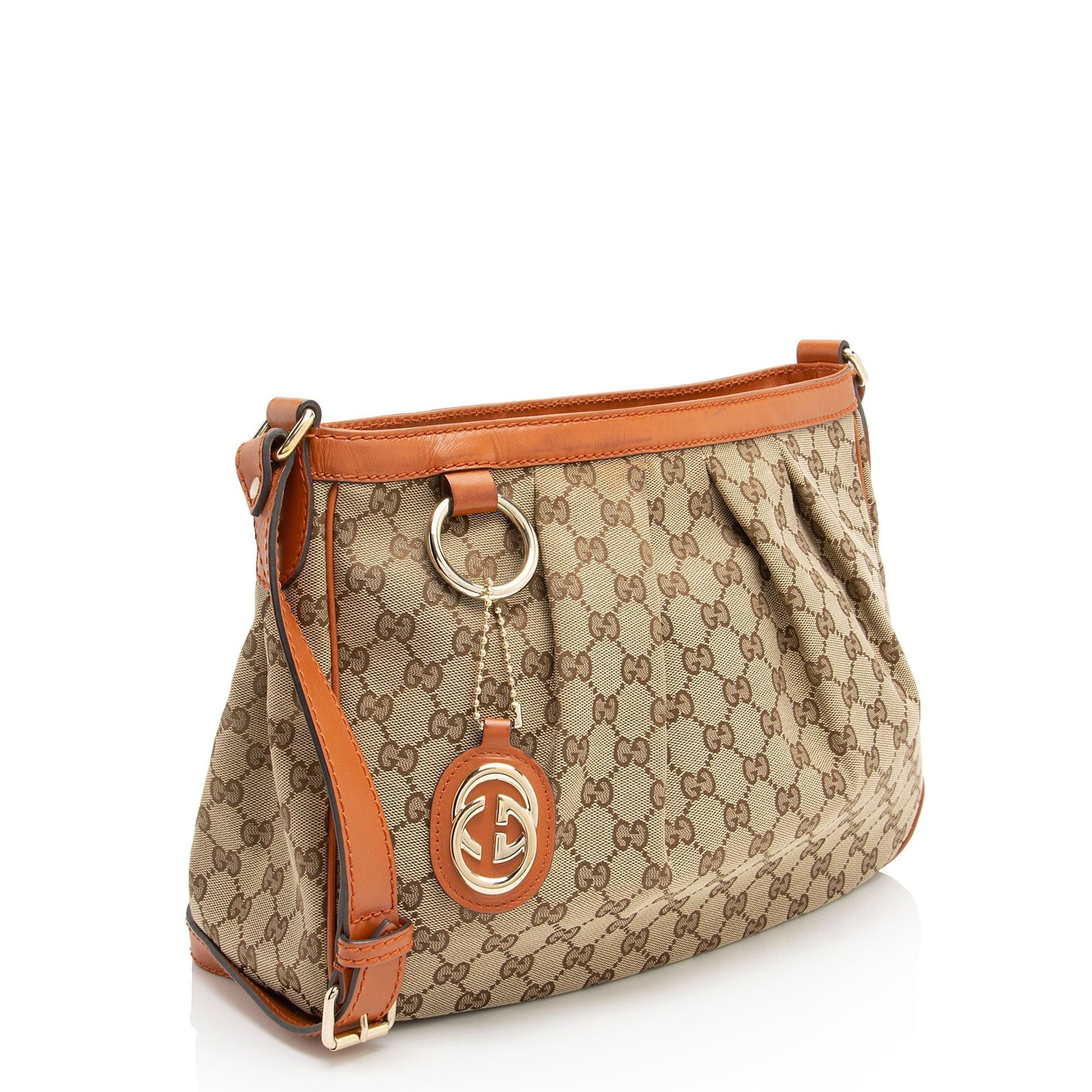 Gucci GG Sukey Messenger Leather Canvas Beige Orange Shoulder Bag