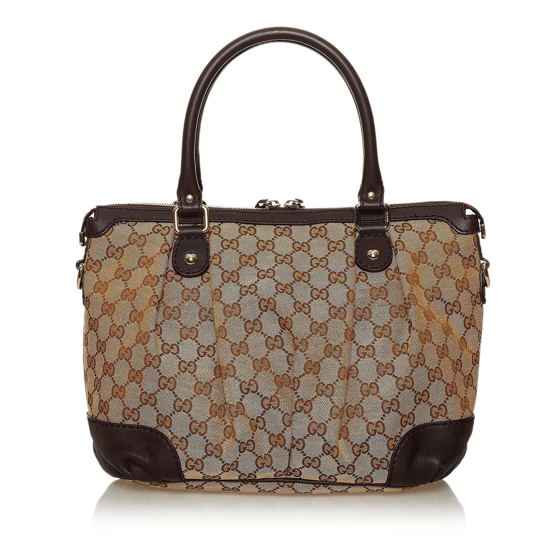 Gucci GG Sukey SHG Canvas Calf Brown Satchel Bag