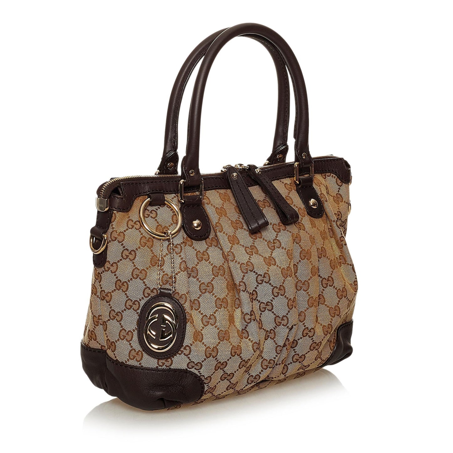 Gucci GG Sukey SHG Canvas Calf Brown Satchel Bag