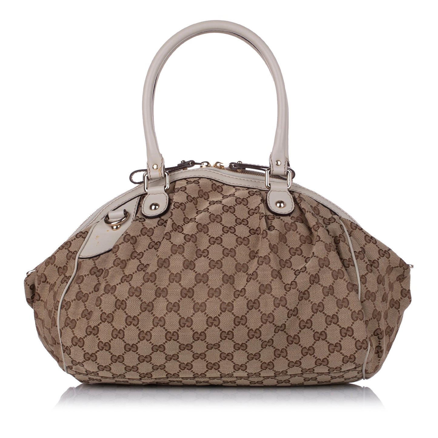 Gucci GG Sukey SHG Canvas Calf White Brown Satchel Bag