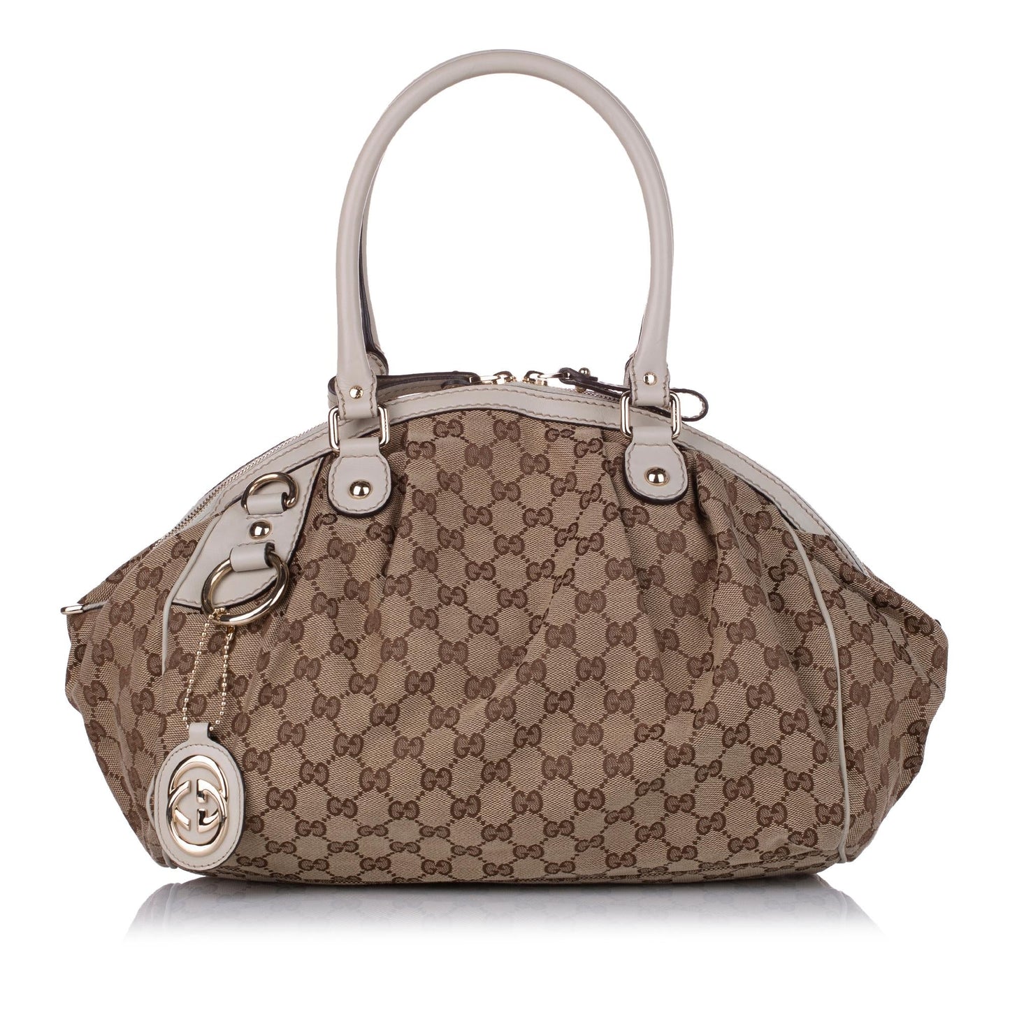Gucci GG Sukey SHG Canvas Calf White Brown Satchel Bag