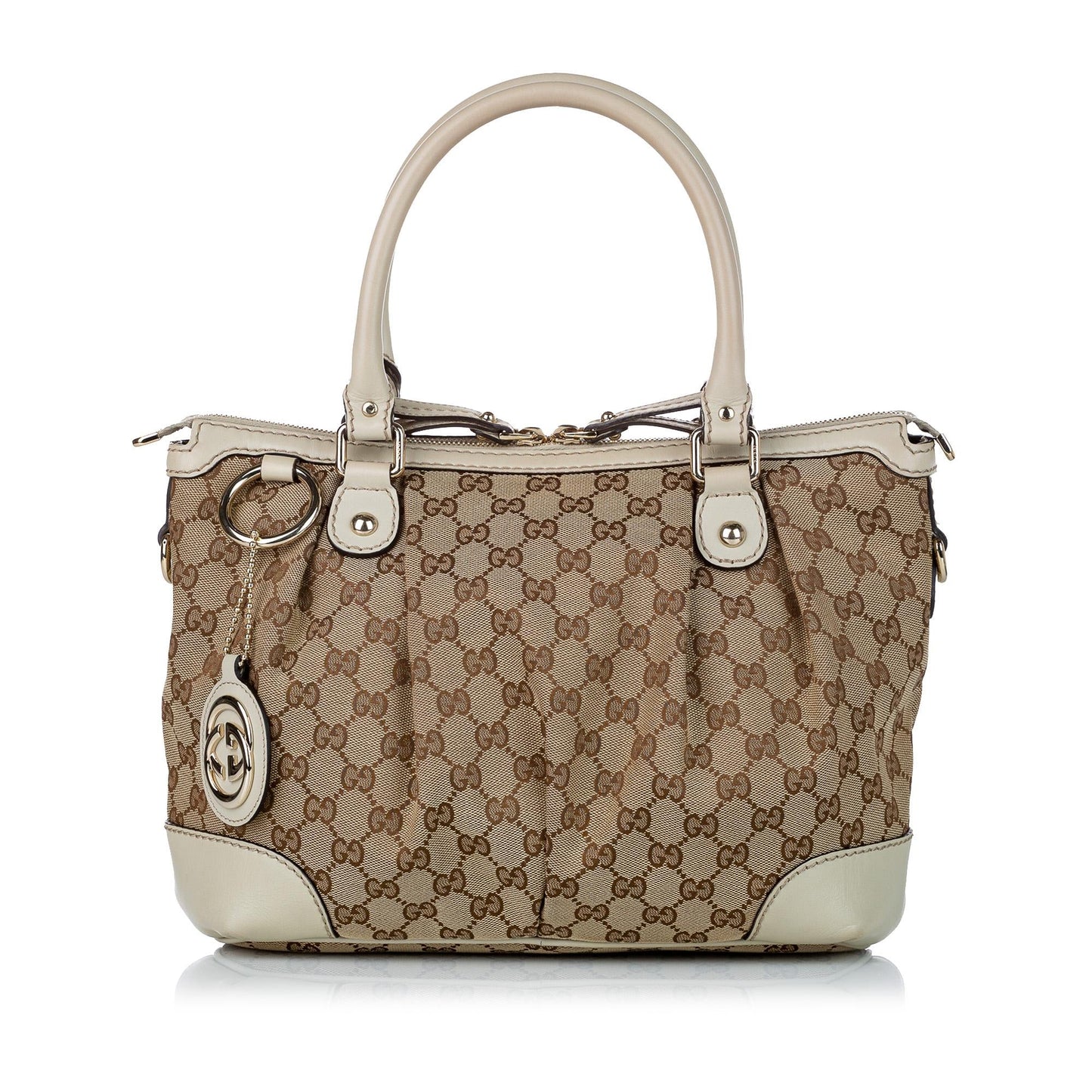 Gucci GG Sukey SHG Canvas Calf White Brown Satchel Bag Satchel Shg