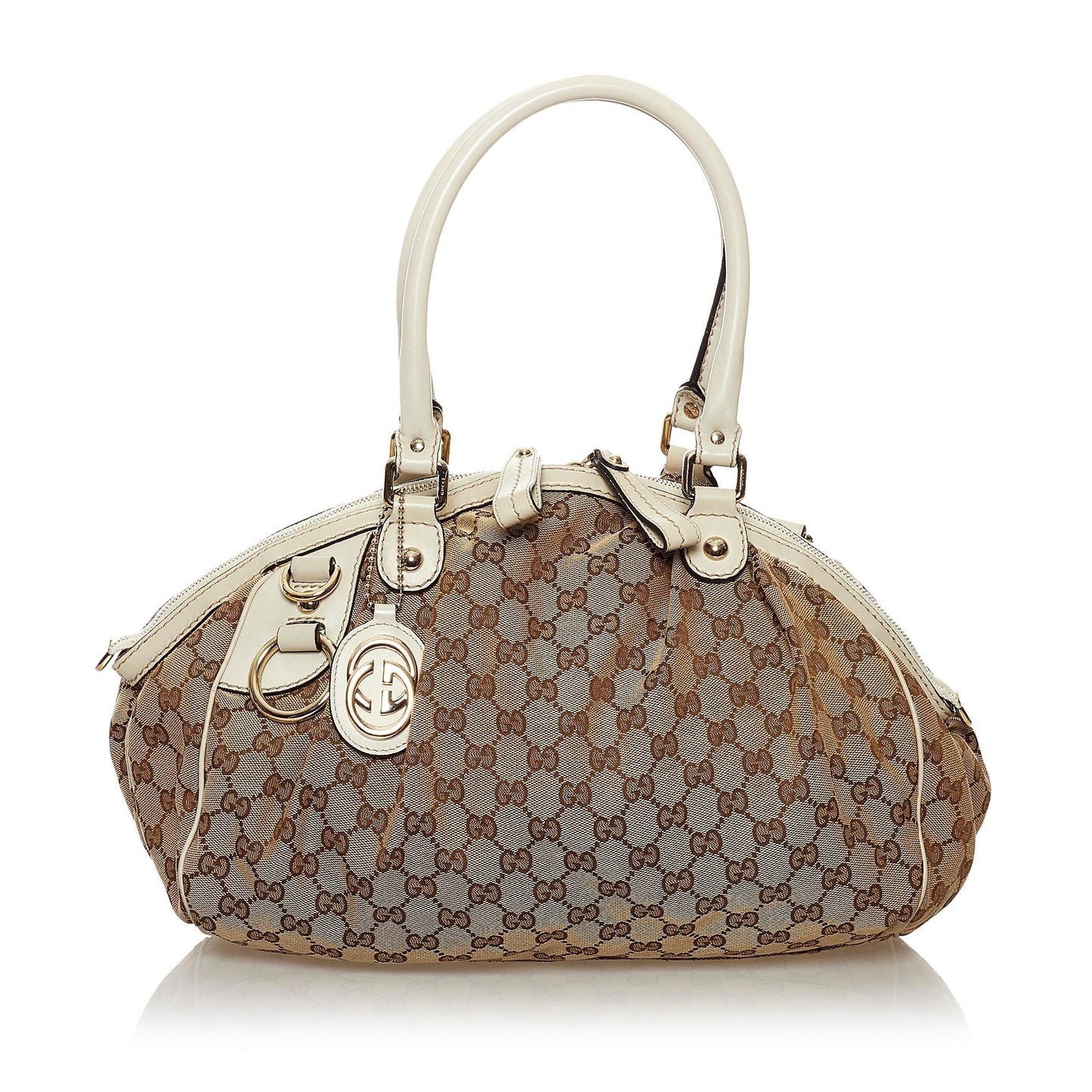 Gucci GG Sukey SHG Canvas Calf White Brown Satchel Bag 3