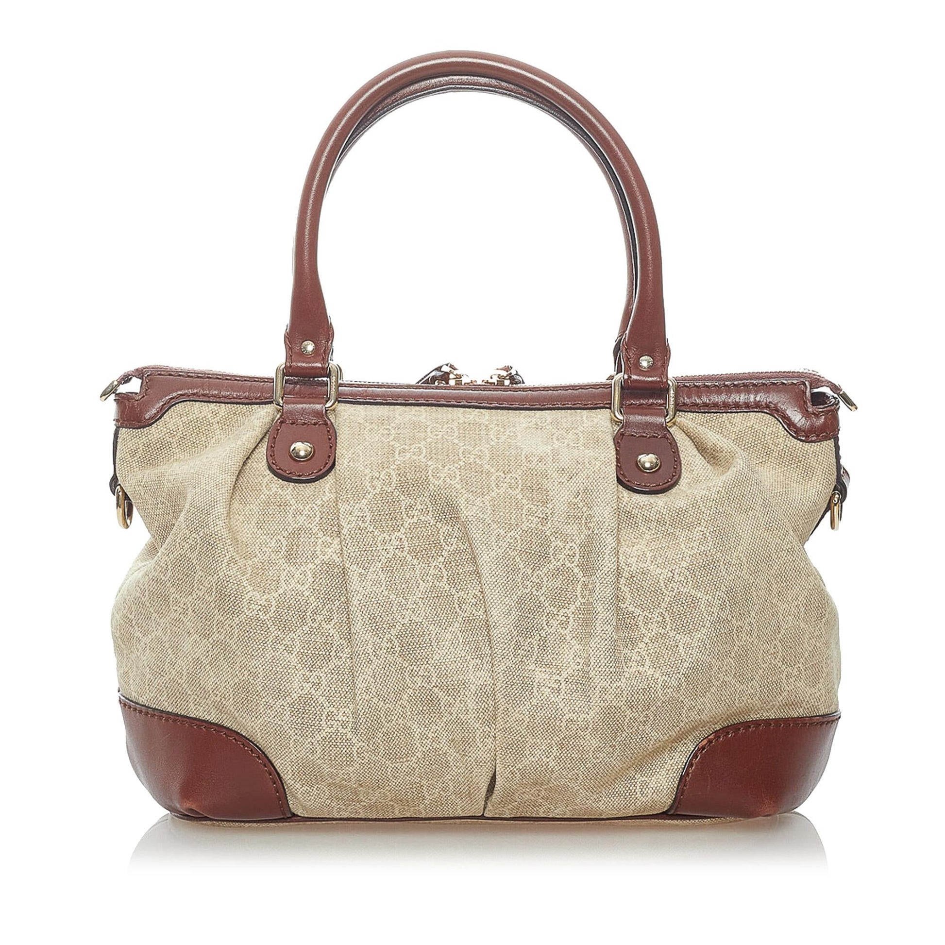 Gucci GG Sukey SHG Canvas Calf Brown Satchel Bag Satchel Shg